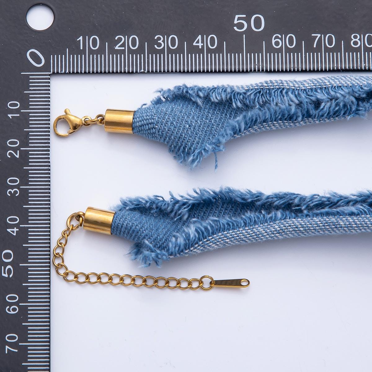Denim Jeans Fabric Scarf Necklace 19 inch Make your own Scarf Necklace Charm Jewelry Supply with PVD Gold Stainless Clasp WA-1755