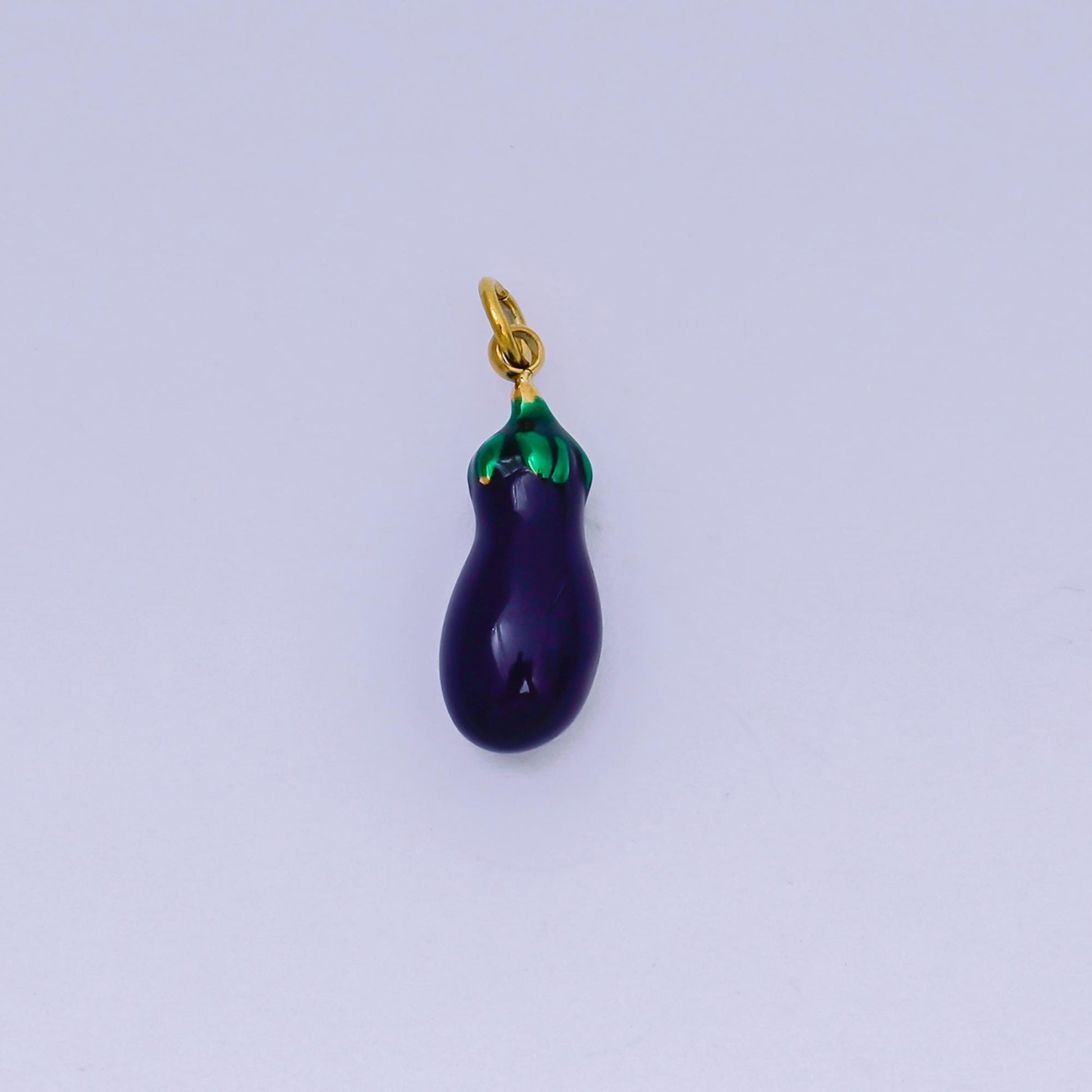 PVD Stainless Steel 18mm Purple Enamel Eggplant Vegetable Charm | J-502