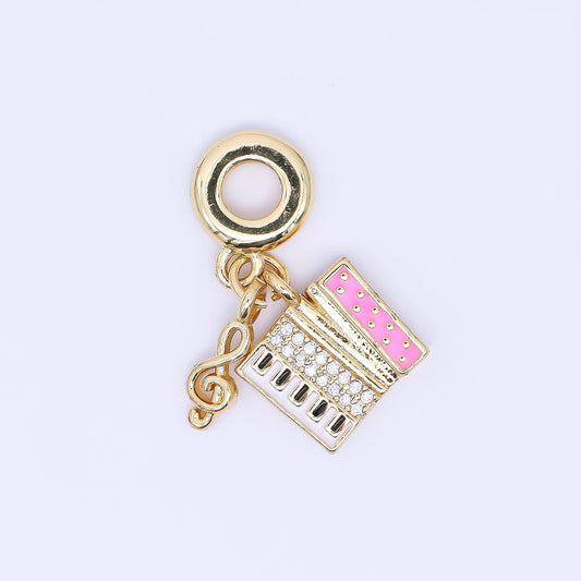 24K Gold Filled Accordion Music Instrument Micro Paved CZ Enamel Drop Charm | AC1642