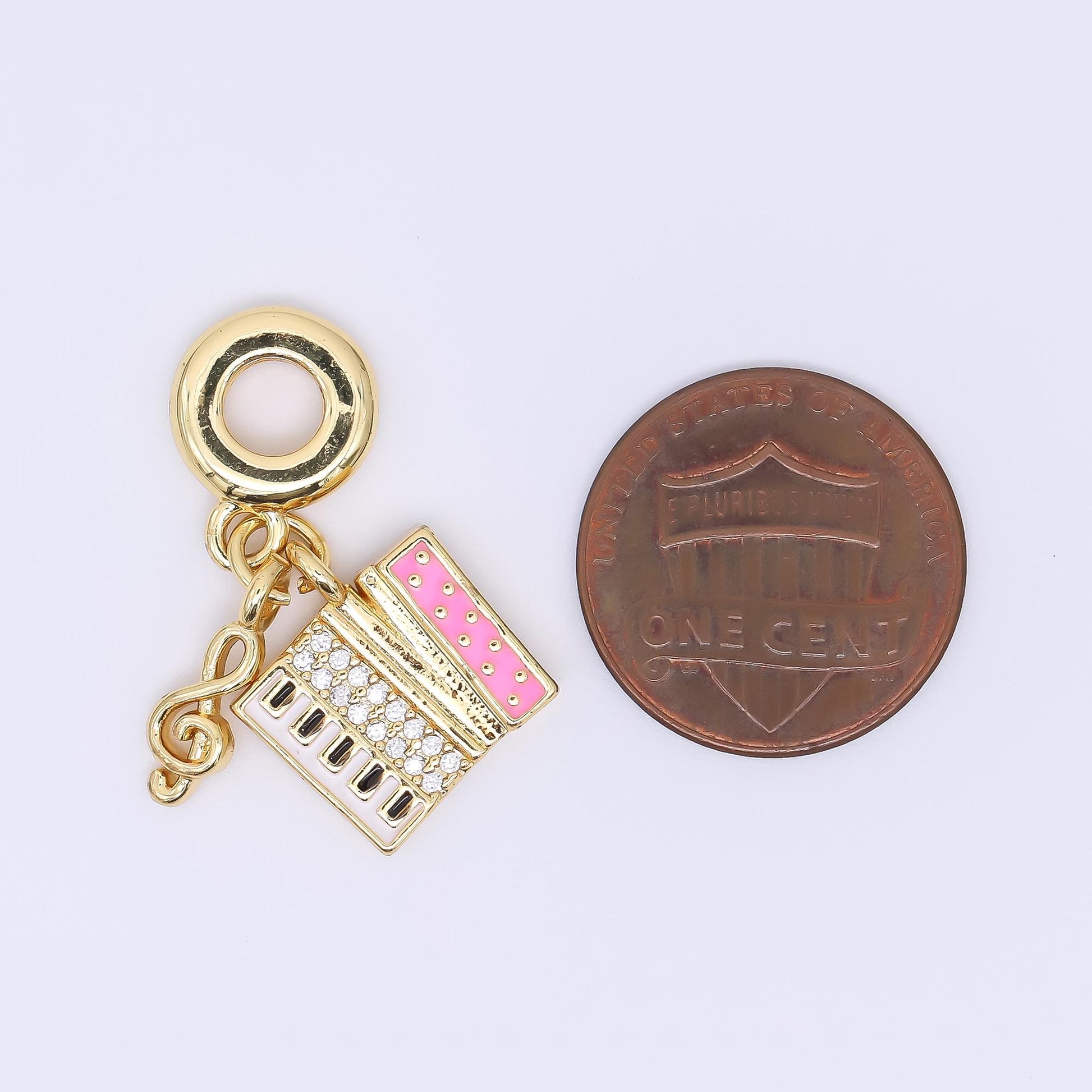 24K Gold Filled Accordion Music Instrument Micro Paved CZ Enamel Drop Charm | AC1642