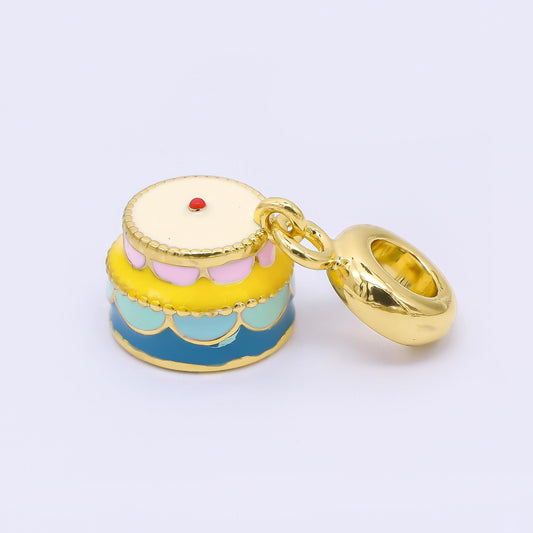 24K Gold Filled Two-Tier Birthday Wedding Cake Drop Rondelle Charm | AC1640