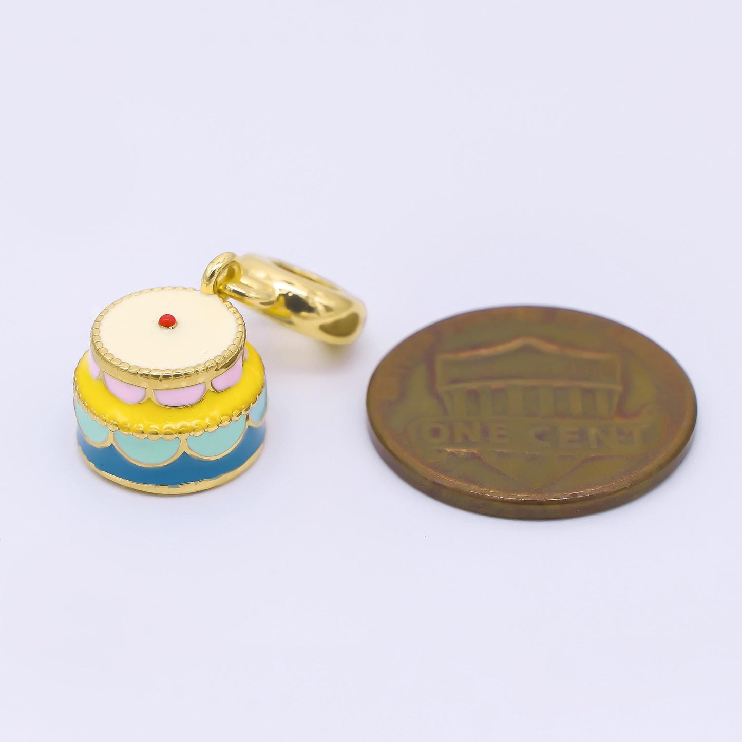 24K Gold Filled Two-Tier Birthday Wedding Cake Drop Rondelle Charm | AC1640
