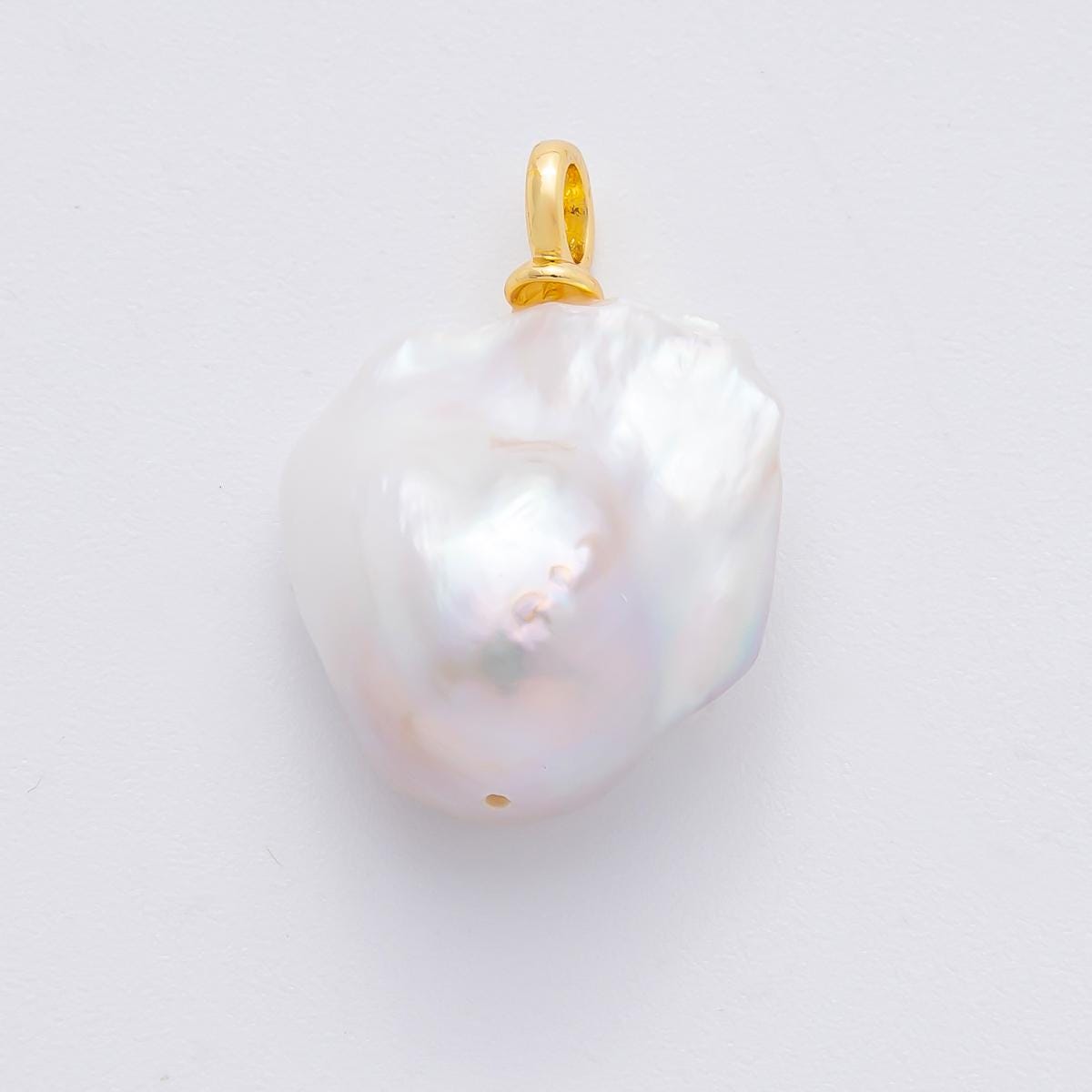 Dainty White Pearl approx. 33 x 15mm dainty baroque white round pearl pendant necklace 18k gold filled pendant AF-633