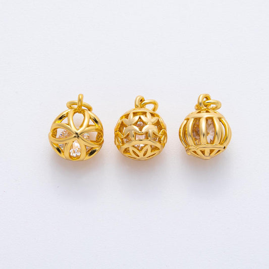 18k Gold Filled Tiny Gold Cage charm with Small crystal inside Ornamen Charm Bar Bracelets and Necklaces Gold Pave CZ Minimalist AF-1366