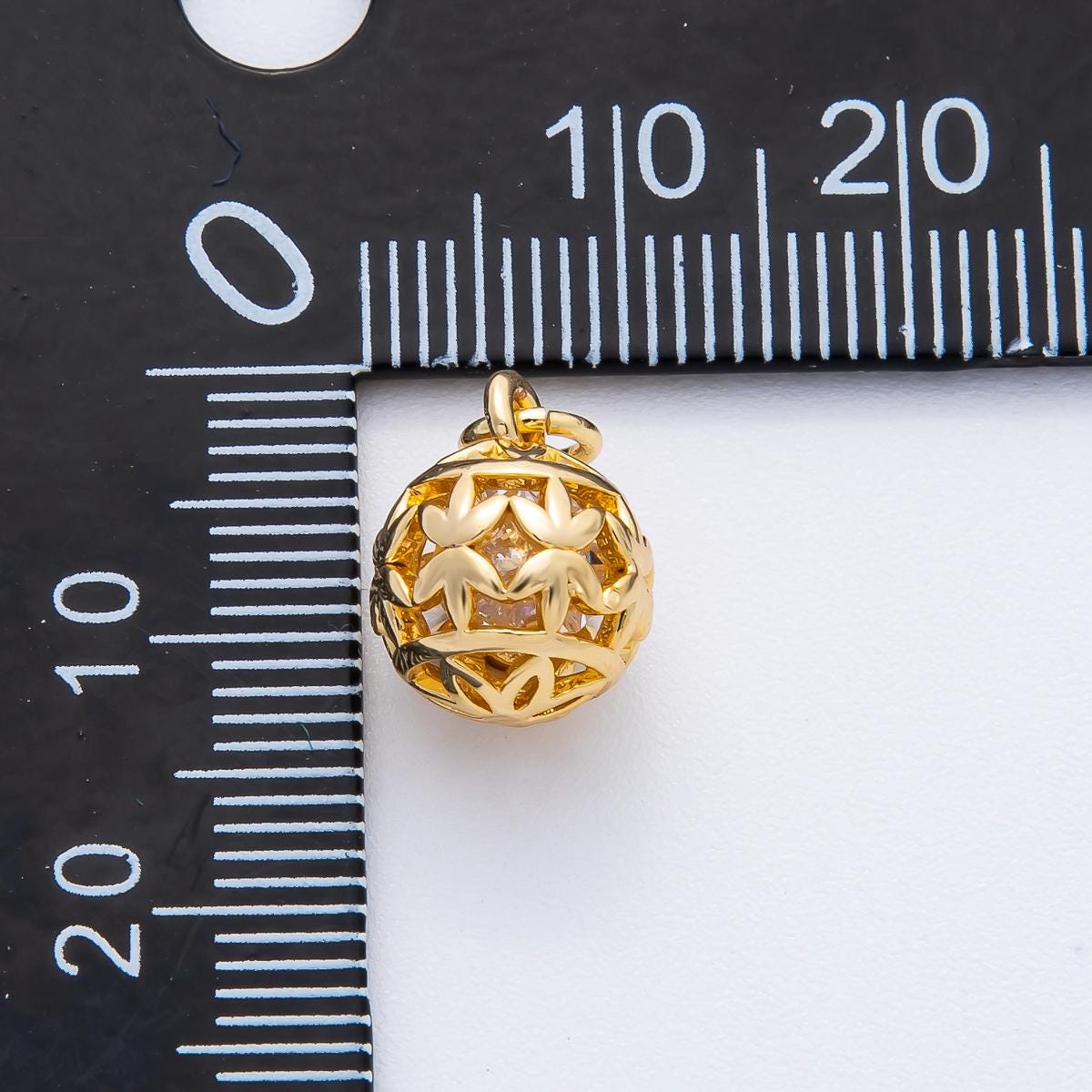 18k Gold Filled Tiny Gold Cage charm with Small crystal inside Ornamen Charm Bar Bracelets and Necklaces Gold Pave CZ Minimalist AF-1366