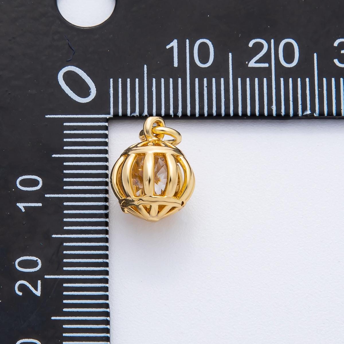 18k Gold Filled Tiny Gold Cage charm with Small crystal inside Ornamen Charm Bar Bracelets and Necklaces Gold Pave CZ Minimalist AF-1366