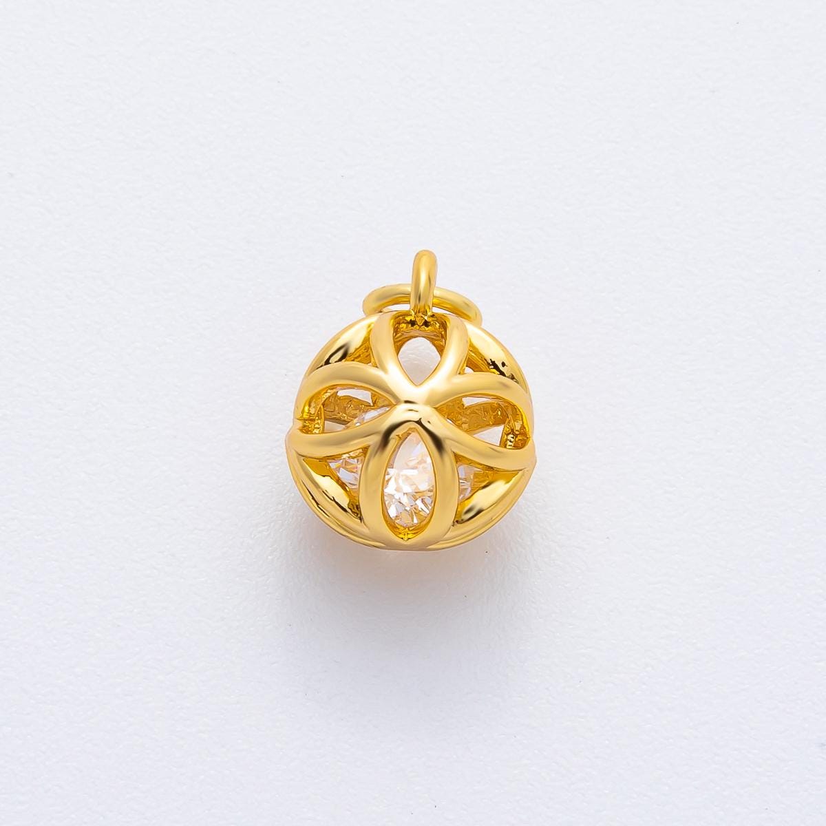 18k Gold Filled Tiny Gold Cage charm with Small crystal inside Ornamen Charm Bar Bracelets and Necklaces Gold Pave CZ Minimalist AF-1366