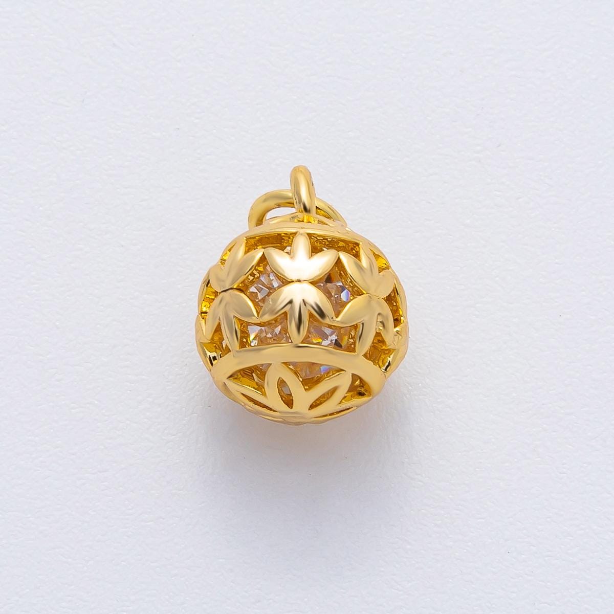 18k Gold Filled Tiny Gold Cage charm with Small crystal inside Ornamen Charm Bar Bracelets and Necklaces Gold Pave CZ Minimalist AF-1366