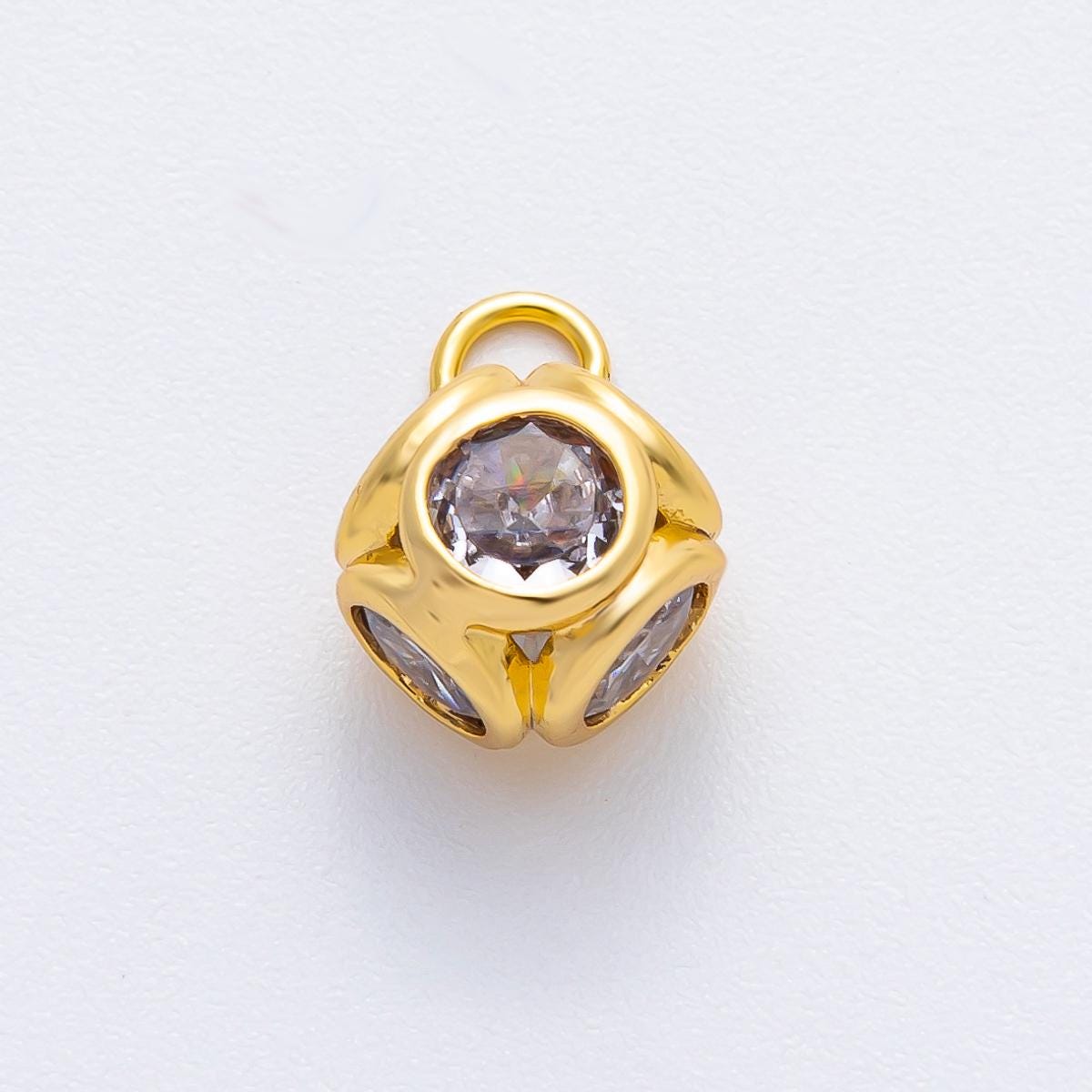 18k gold dainty cubed cz clear stone embedded pendant, add on cubed charm dainty crystal cz stone for necklace bracelet supply | AF-1368