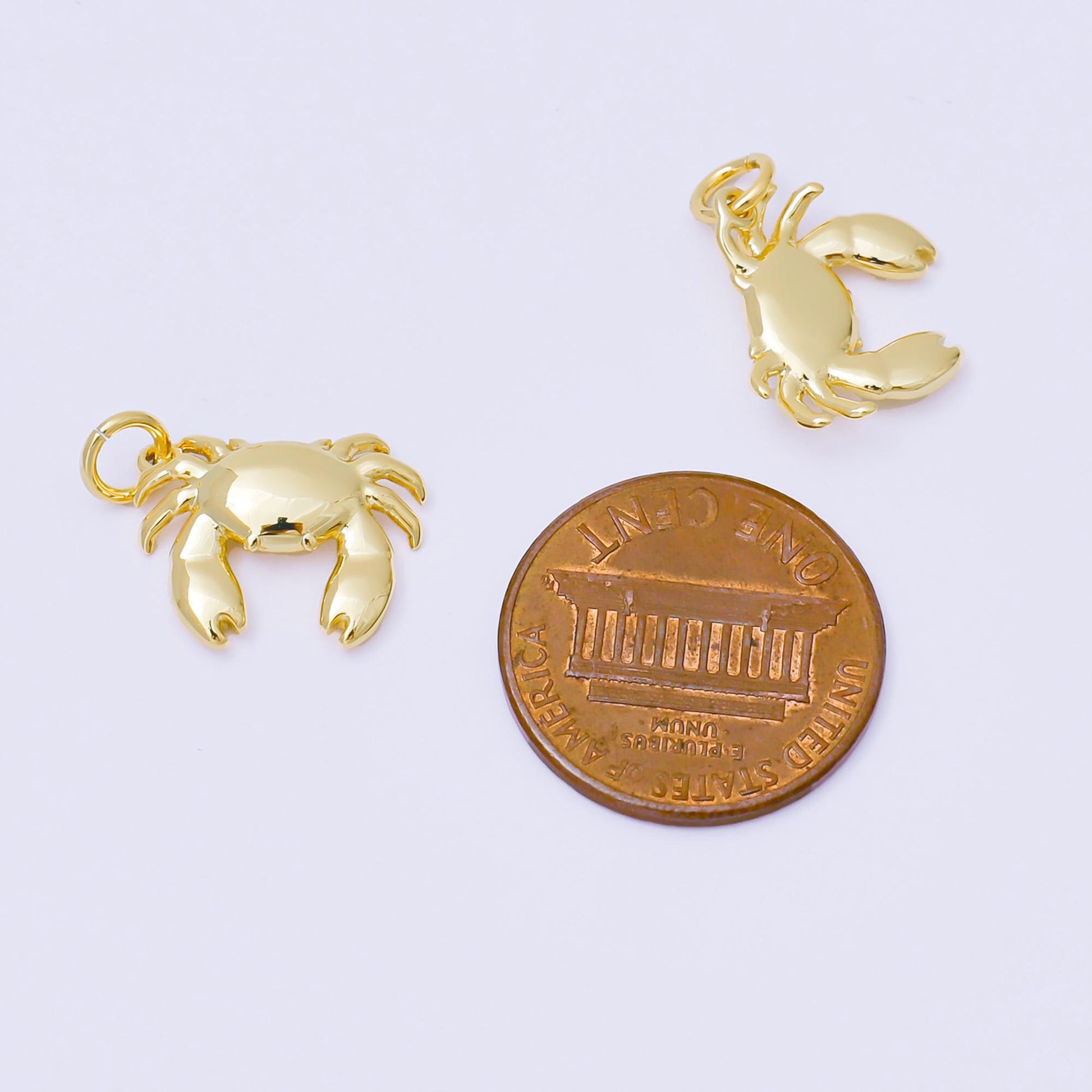 24K Gold Filled Minimalist Crab Crustacean Sea Animal 3D Multidimensional Charm | AF1287