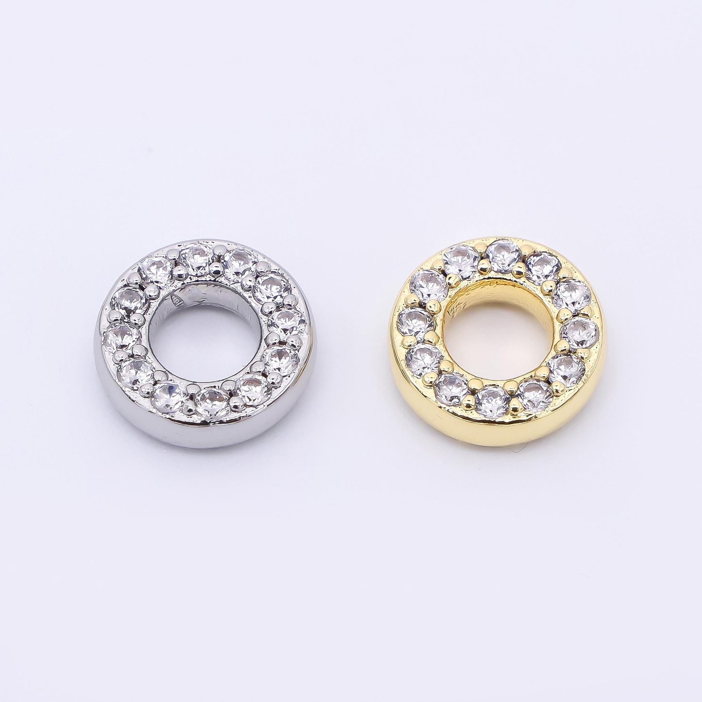 24K Gold Filled 9mm Birthstone Micro Paved CZ Open Round Bead in Gold & Silver | B592 - B815
