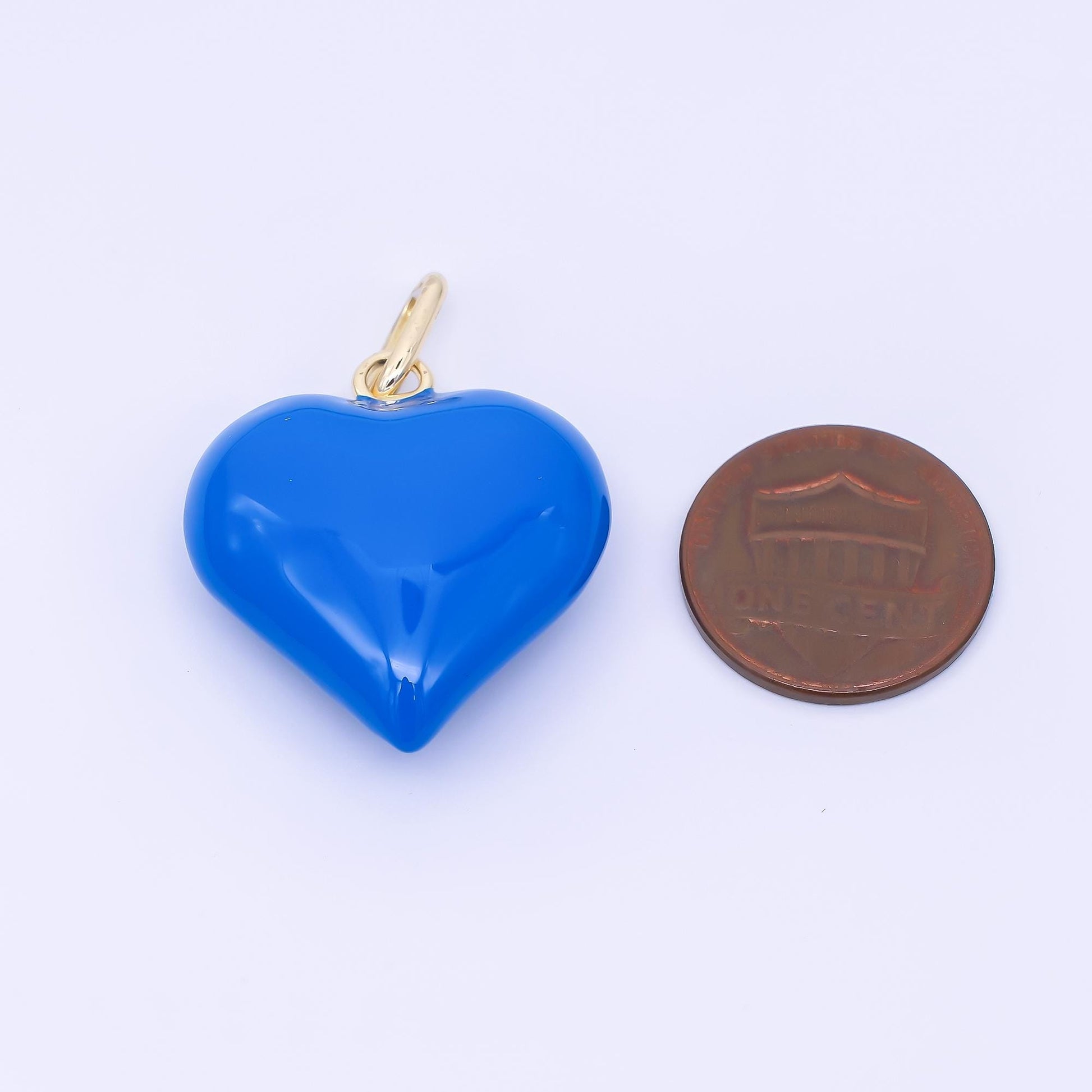 24K Gold Filled 29mm Dark Blue Enamel Chubby Heart Pendant | AH482