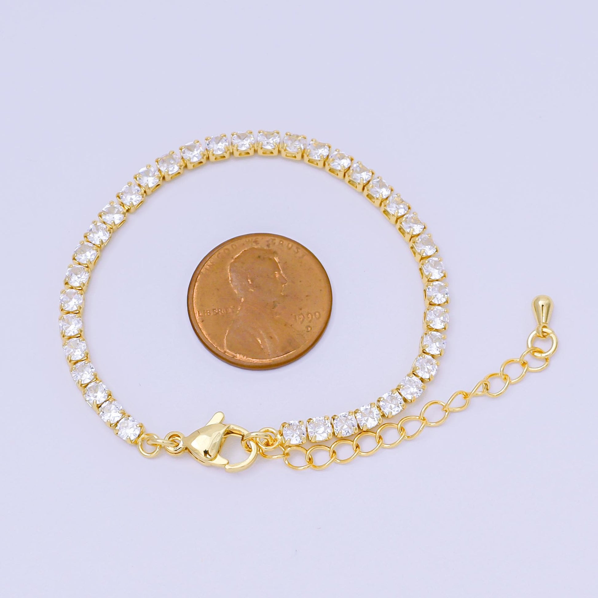 24K Gold Filled 3mm CZ Classic Tennis Bracelet 5.90 Inches with Extender | WA-3410
