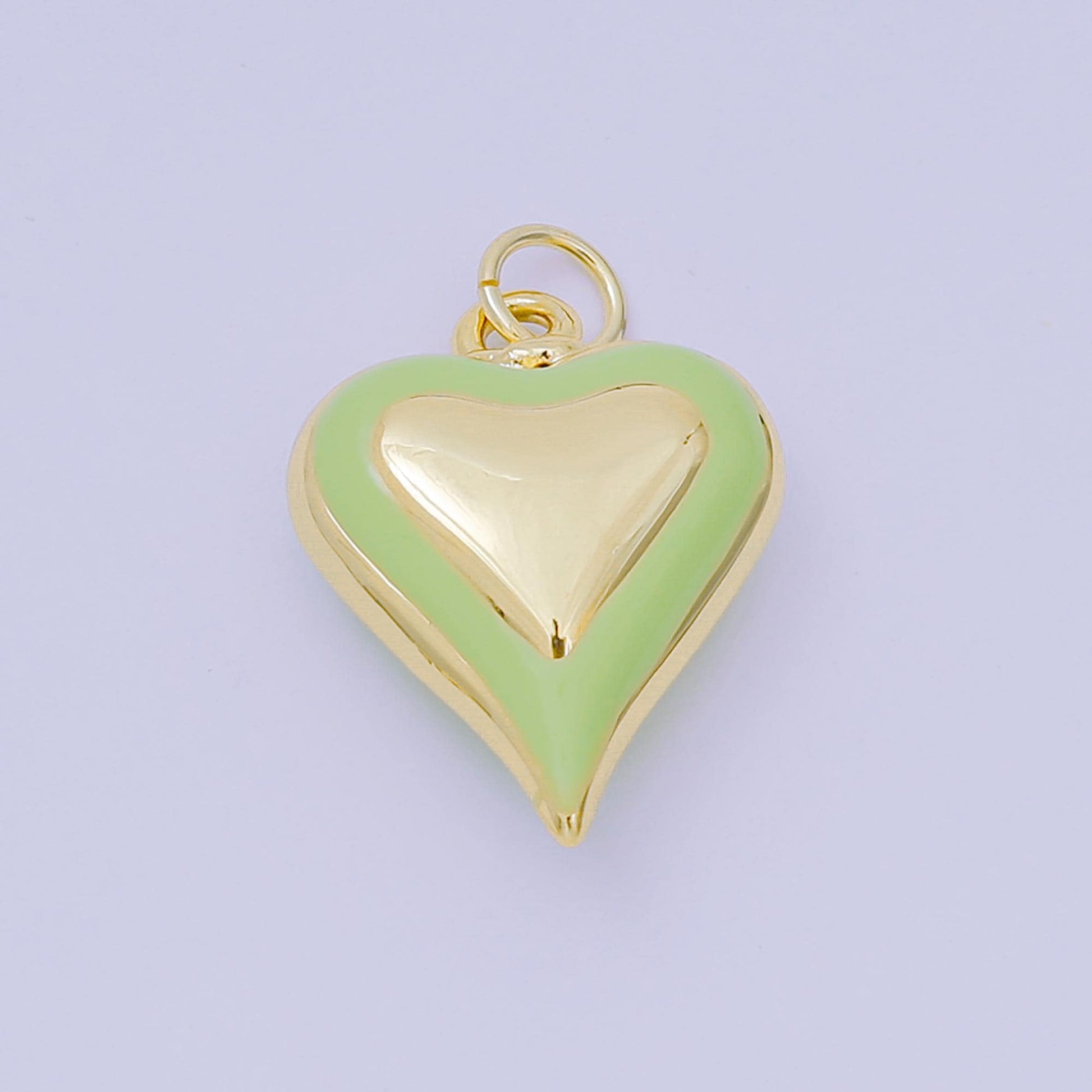 24K Gold Filled 20mm Green, Red & Pink Enamel Art Love Shades of Heart Charm | AH-674 - AH-676