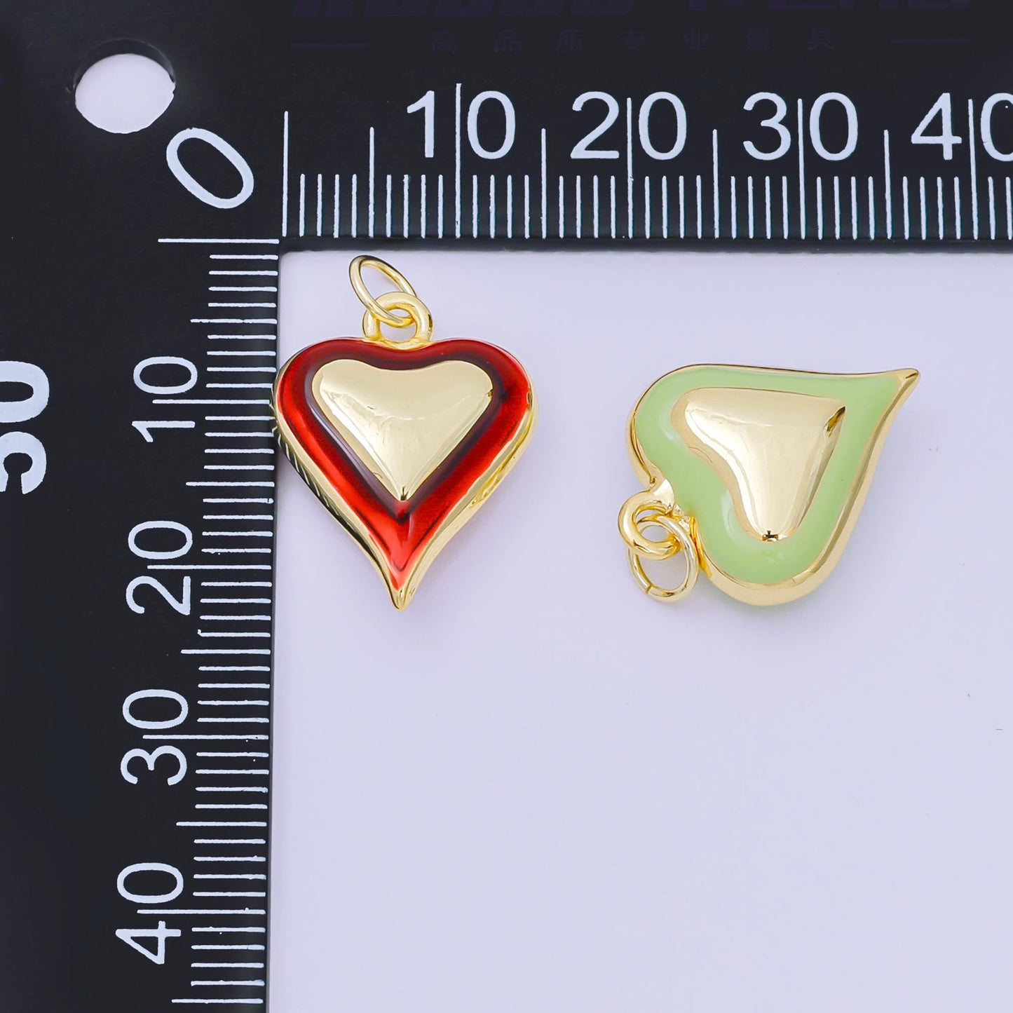 24K Gold Filled 20mm Green, Red & Pink Enamel Art Love Shades of Heart Charm | AH-674 - AH-676