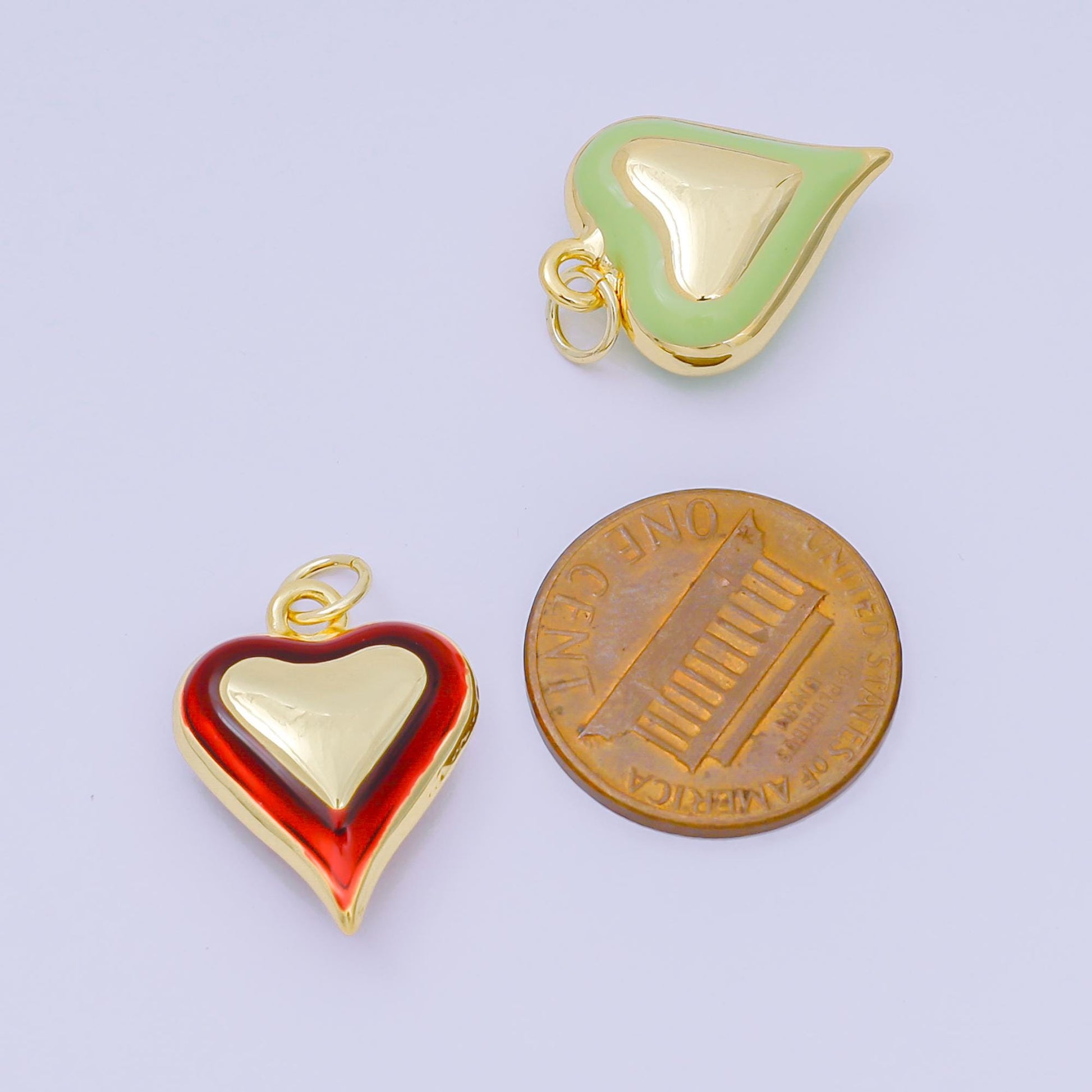 24K Gold Filled 20mm Green, Red & Pink Enamel Art Love Shades of Heart Charm | AH-674 - AH-676