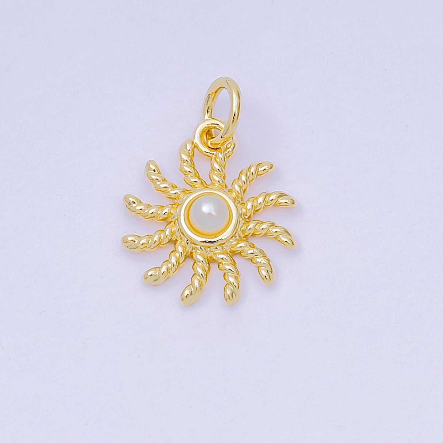 24K Gold Filled 23mm Shell Pearl Twirly Celestial Sun Sunray Charm | D-274