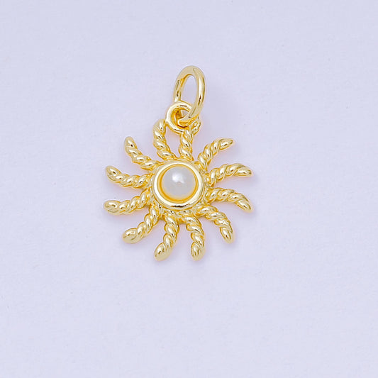 24K Gold Filled 23mm Shell Pearl Twirly Celestial Sun Sunray Charm | D-274