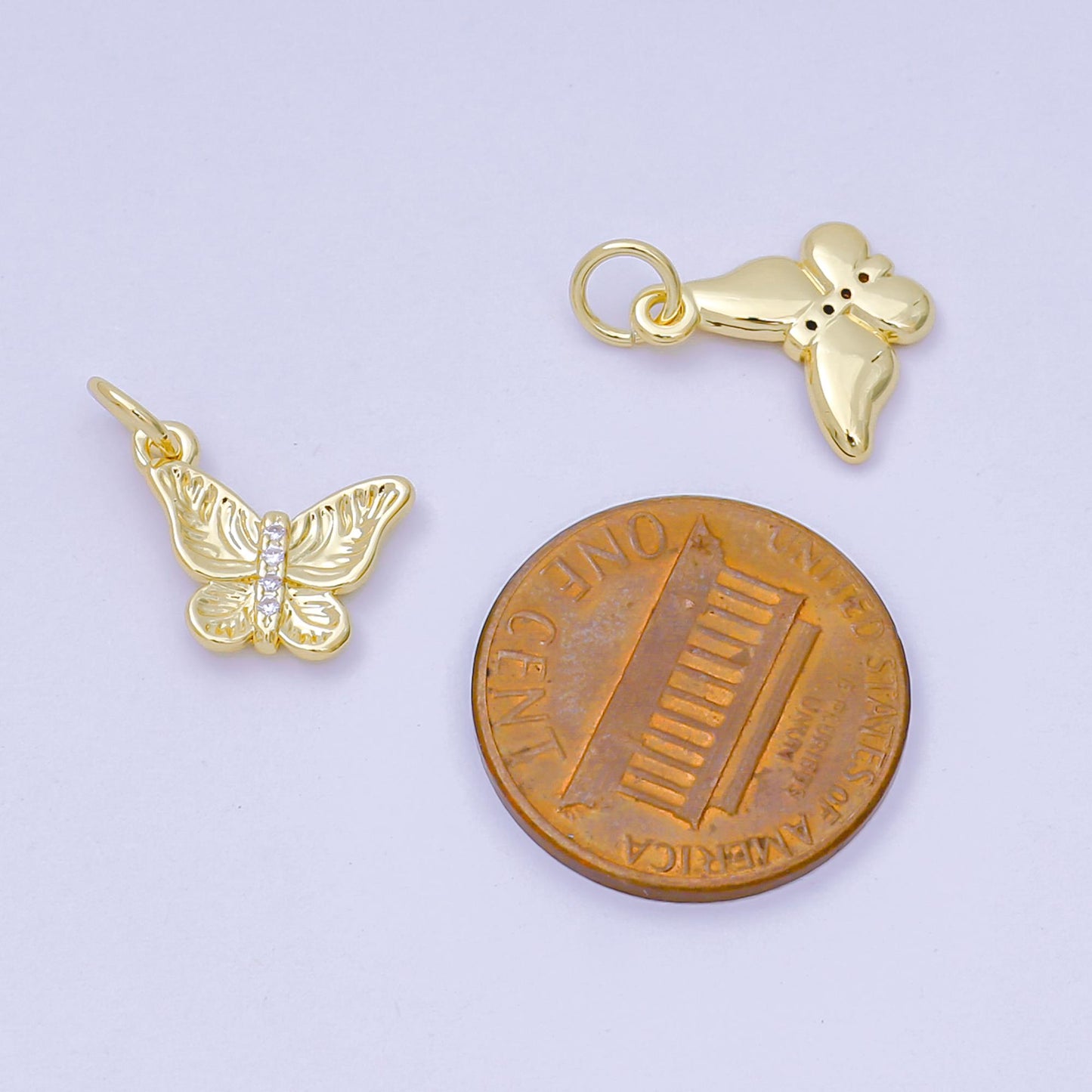 24K Gold Filled 11mm Micro Paved CZ Textured Butterfly Animal Charm | D-250