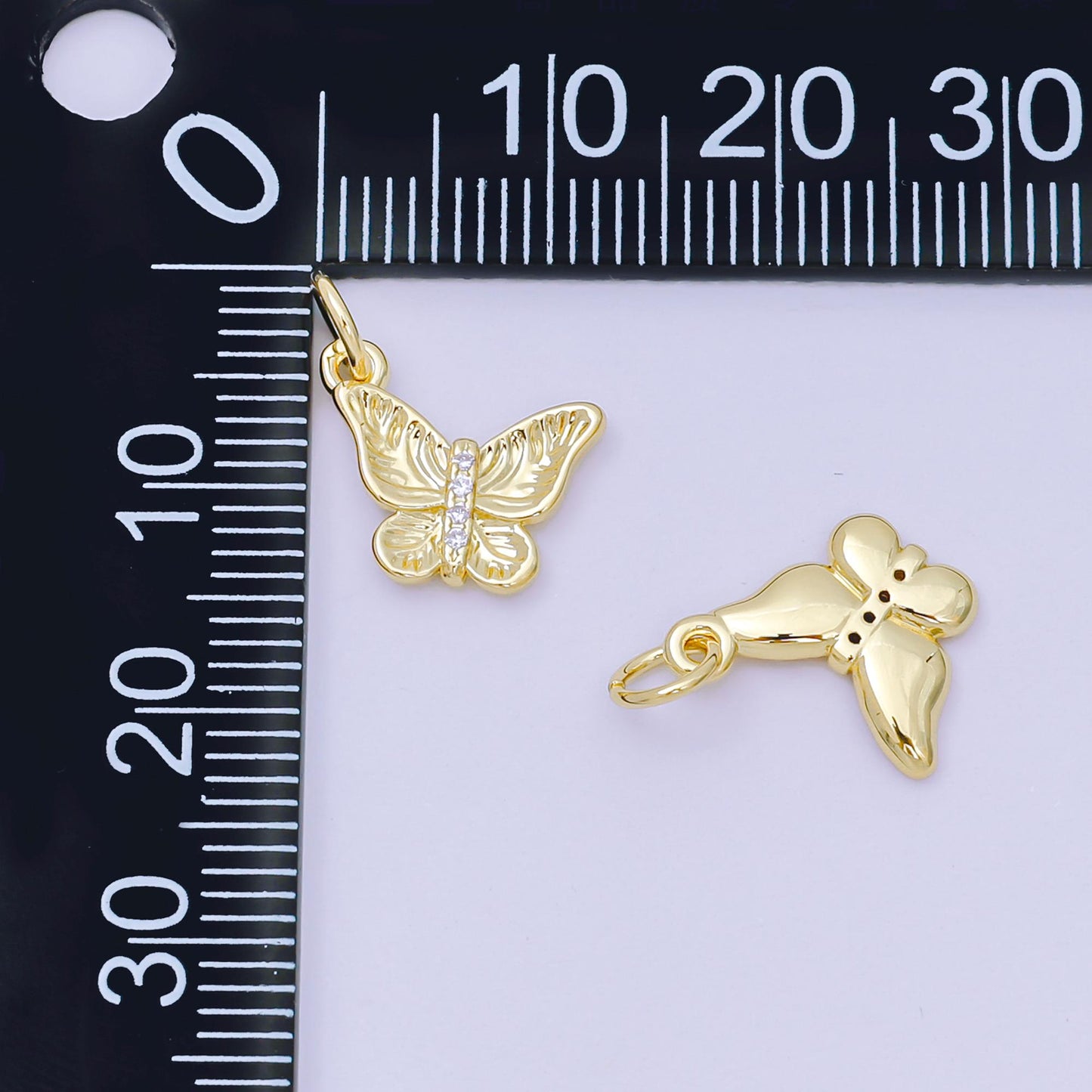 24K Gold Filled 11mm Micro Paved CZ Textured Butterfly Animal Charm | D-250