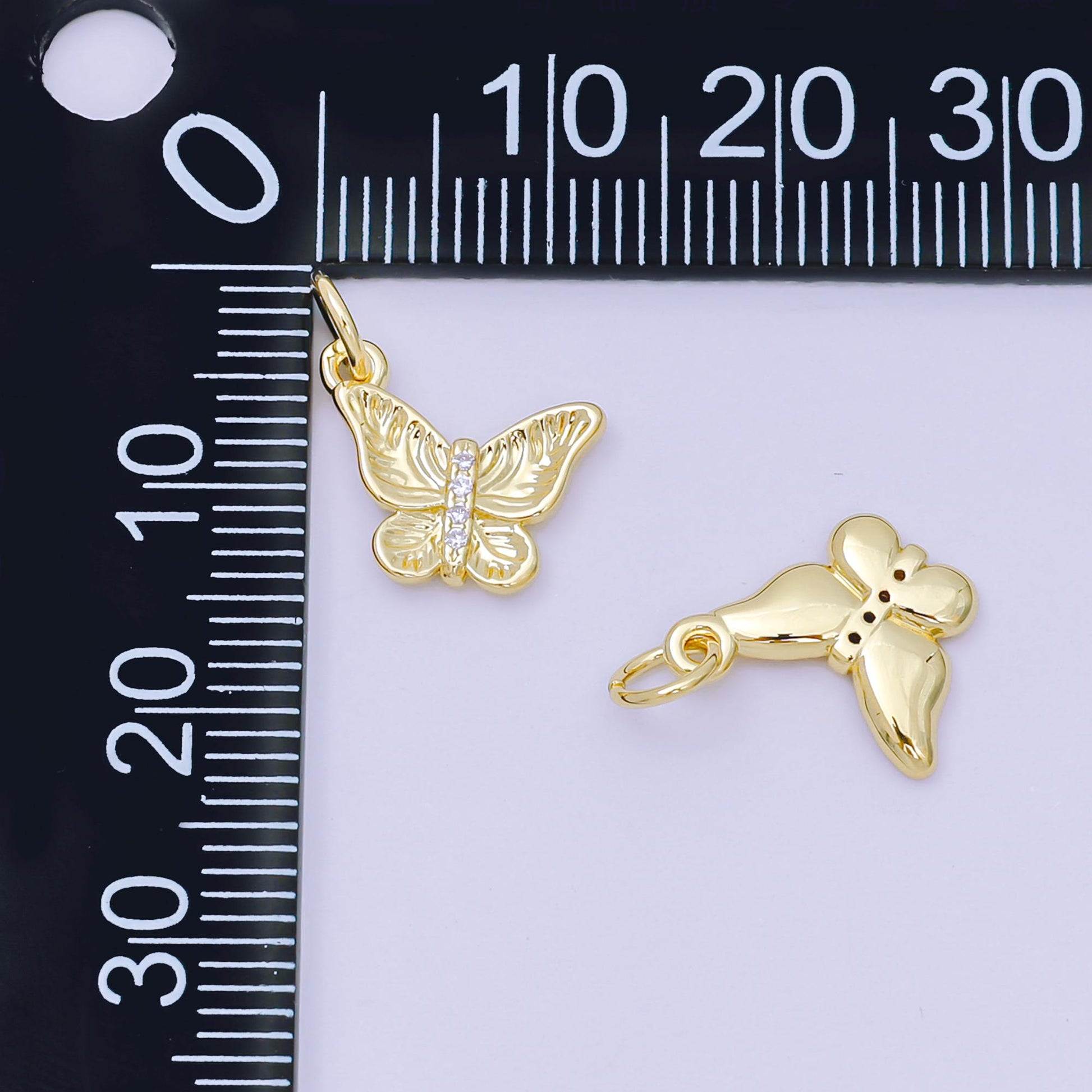 24K Gold Filled 11mm Micro Paved CZ Textured Butterfly Animal Charm | D-250