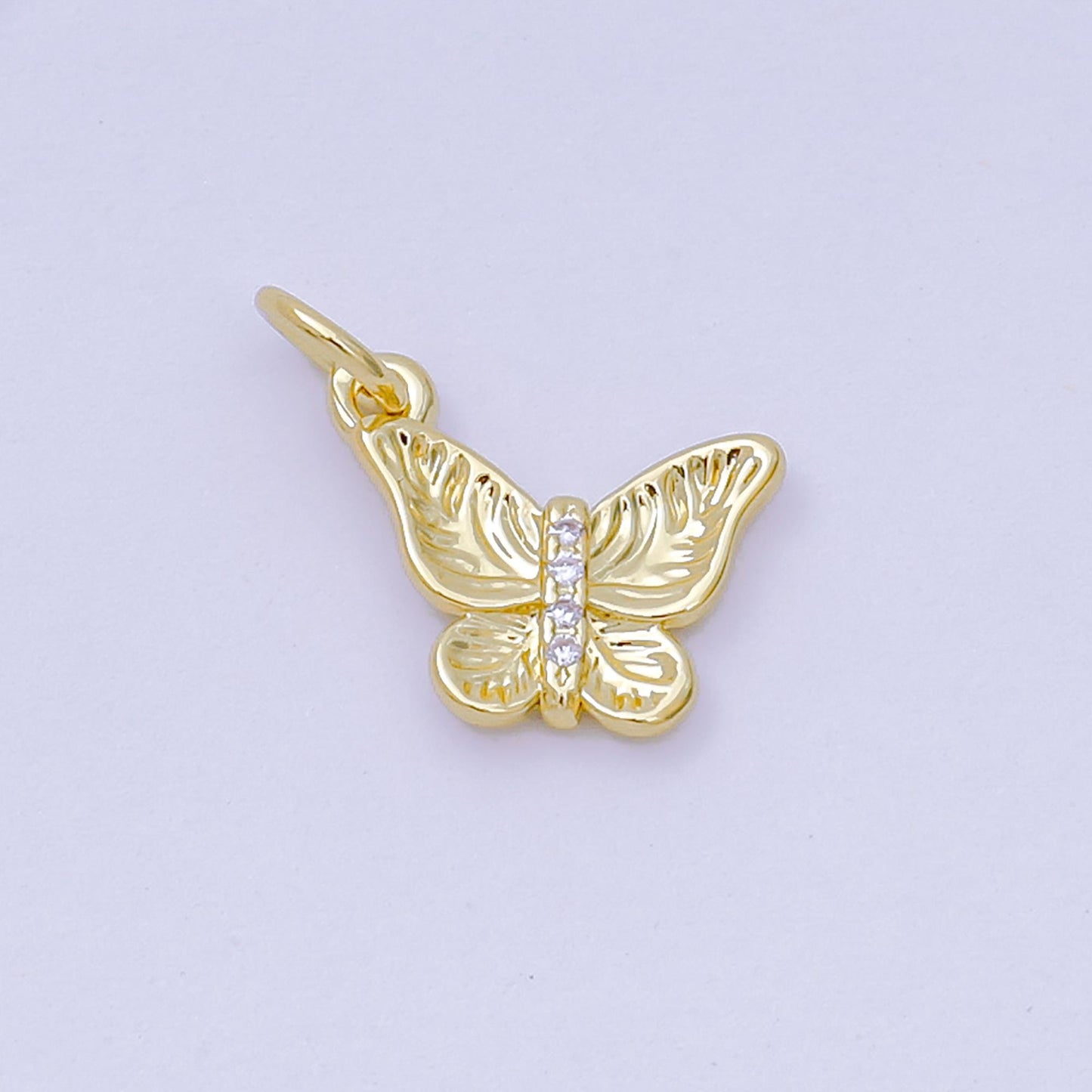 24K Gold Filled 11mm Micro Paved CZ Textured Butterfly Animal Charm | D-250