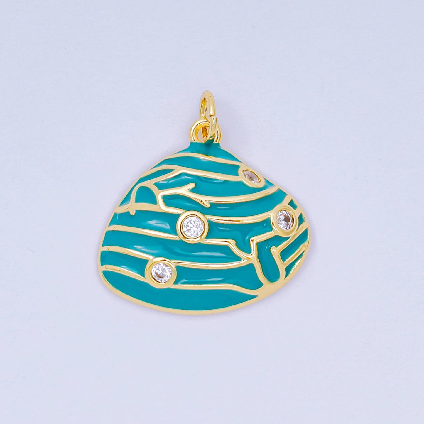 24K Gold Filled 18mm Round CZ Enamel Art Ocean Rock Shell Coral Charm in Red, Pink, & Green | D-166 D-126 D-240