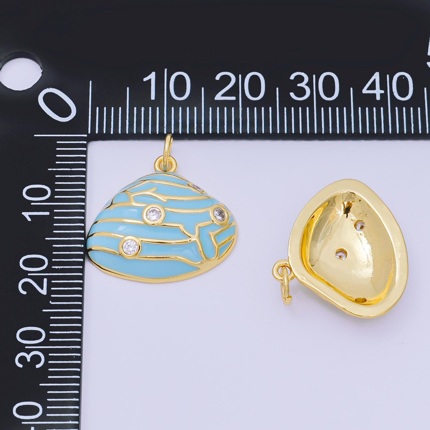 24K Gold Filled 18mm Round CZ Enamel Art Ocean Rock Shell Coral Charm in Red, Pink, & Green | D-166 D-126 D-240