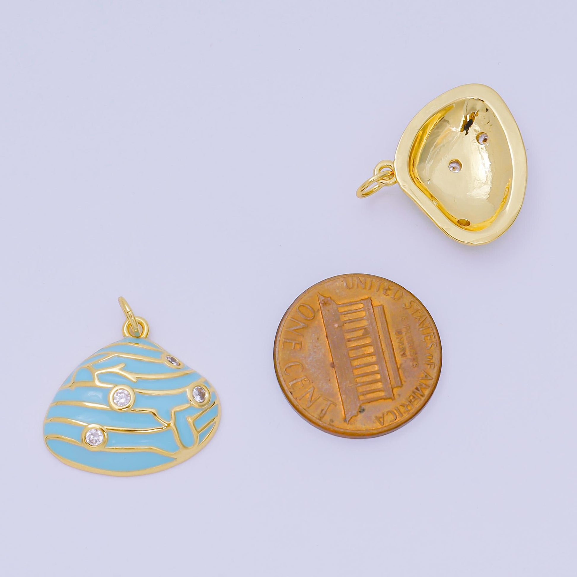 24K Gold Filled 18mm Round CZ Enamel Art Ocean Rock Shell Coral Charm in Red, Pink, & Green | D-166 D-126 D-240