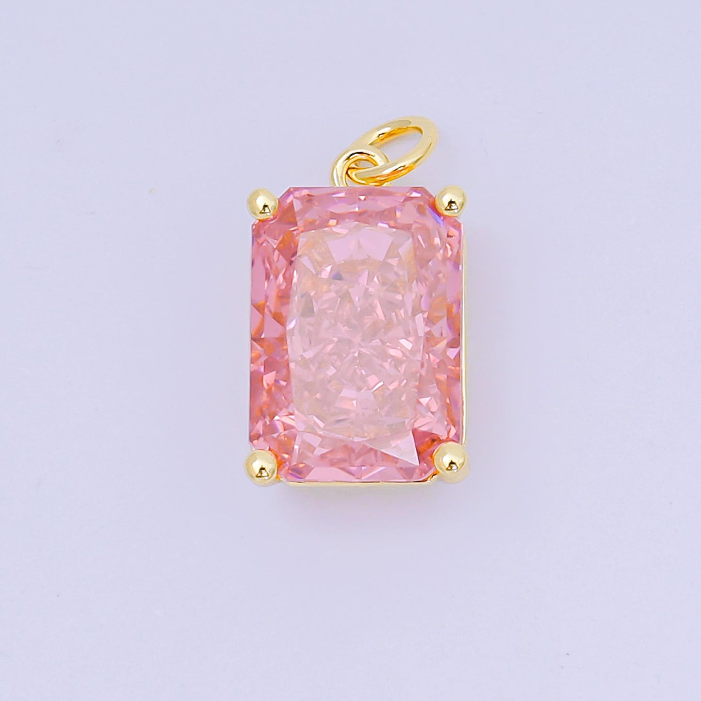 24K Gold Filled 16.5mm Clear, Pink Baguette CZ Minimalist Dainty Charm | D397