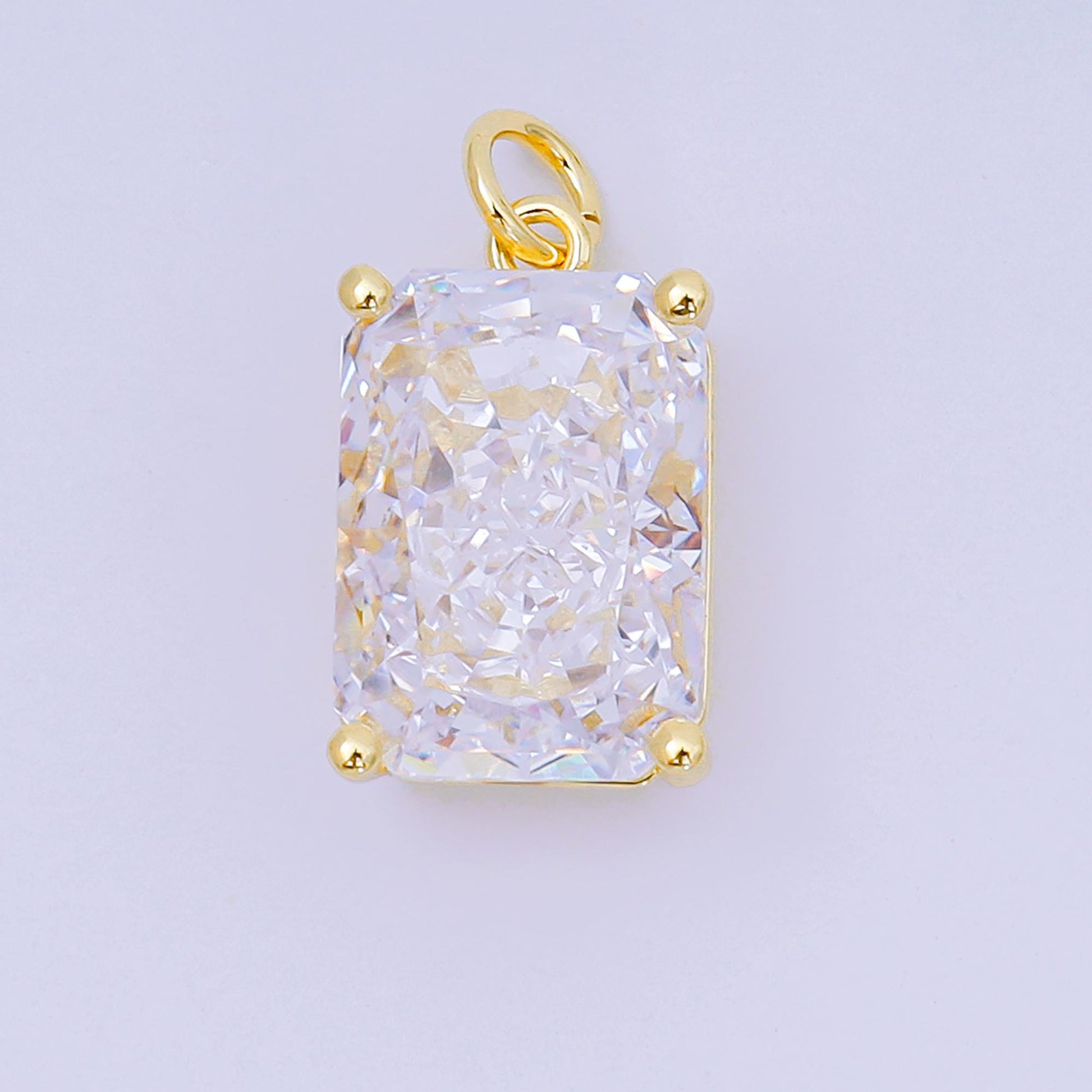 24K Gold Filled 16.5mm Clear, Pink Baguette CZ Minimalist Dainty Charm | D397