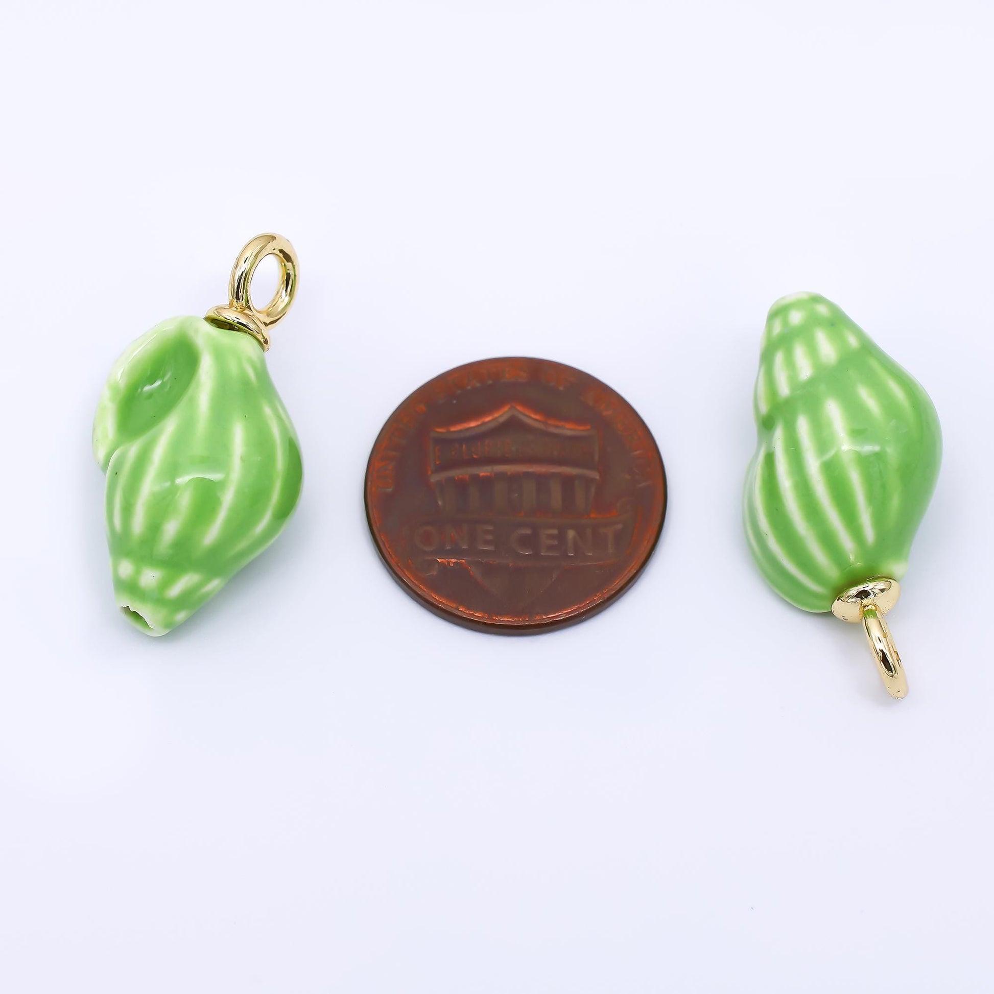 24K Gold Filled 26.5mm Ceramic Art Green Conch Snail Shell Charm | AF-550