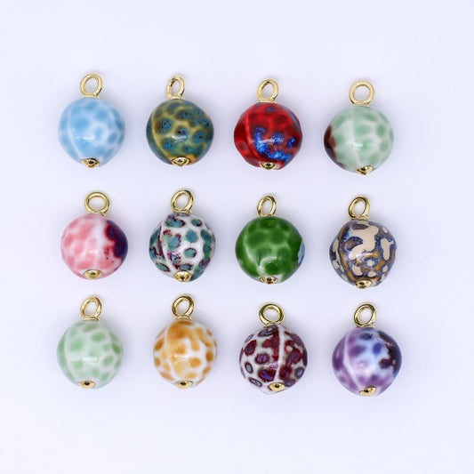 24K Gold Filled 22mm Ceramic Art Enchanted Round Orbs Charm | N-1019 N-1145 N-1172 N-1808 N-1898 N-1971