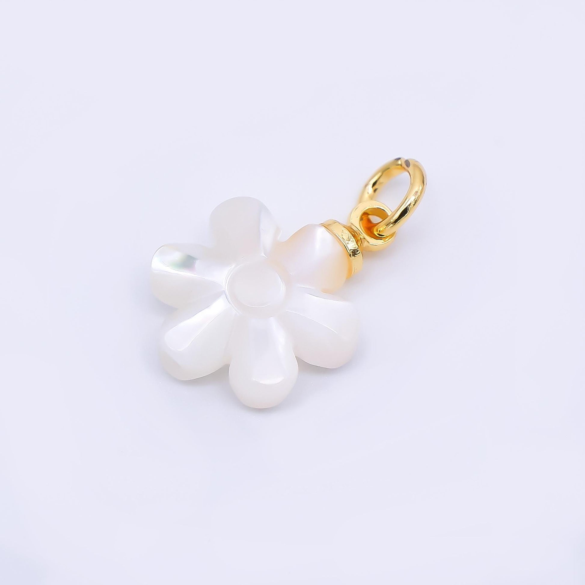 24K Gold Filled 13mm Sea Shell Pearl Bright White Blooming Flower Charm | P-1794