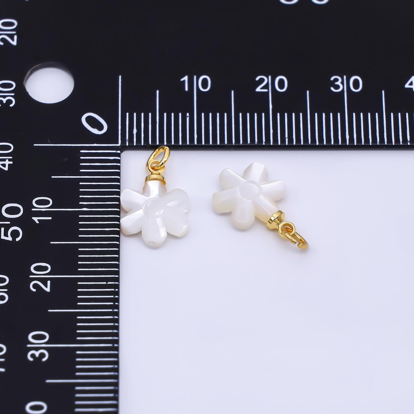 24K Gold Filled 13mm Sea Shell Pearl Bright White Blooming Flower Charm | P-1794