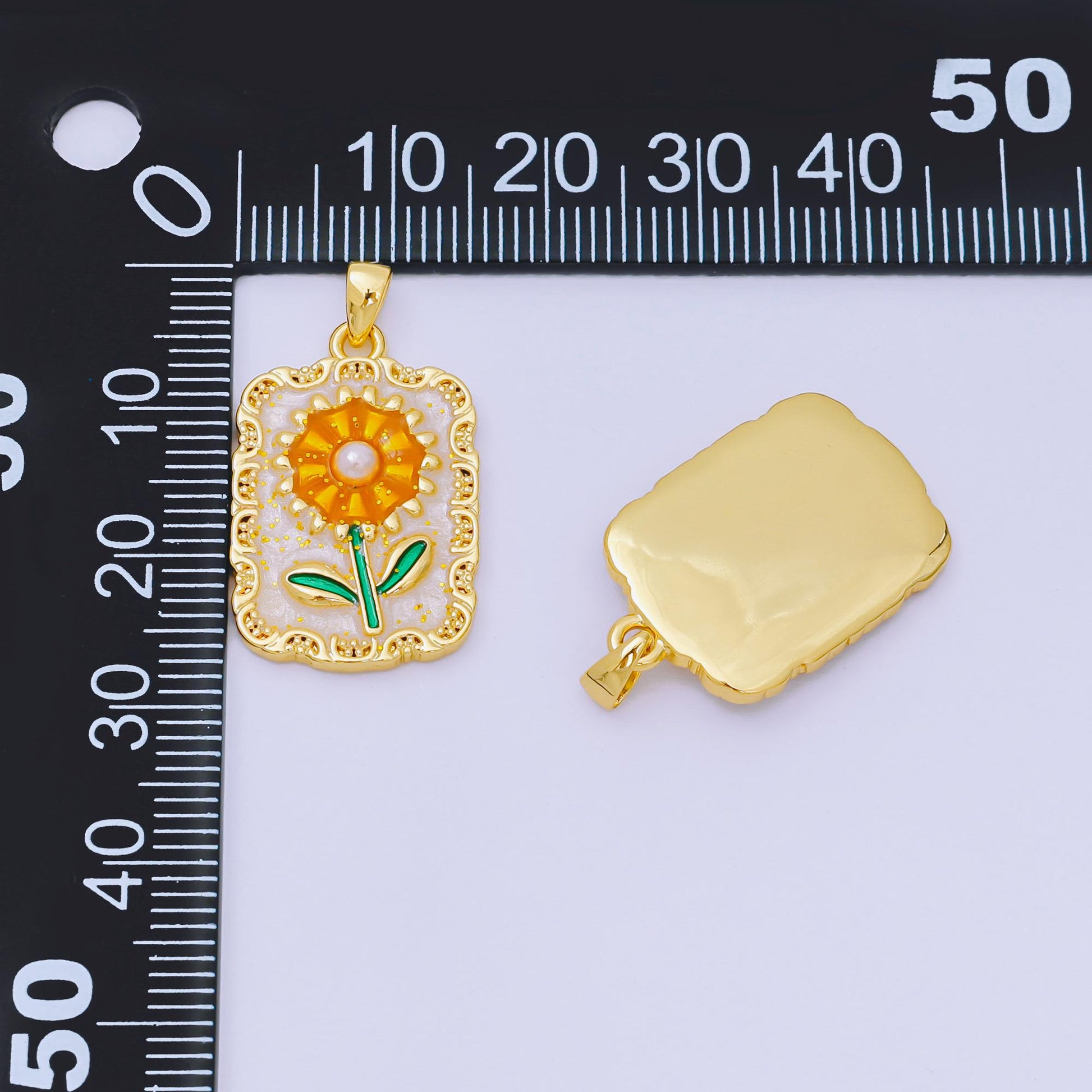 24K Gold Filled 24mm Enamel Art Sunflower Medallion Pendant | AA-1603