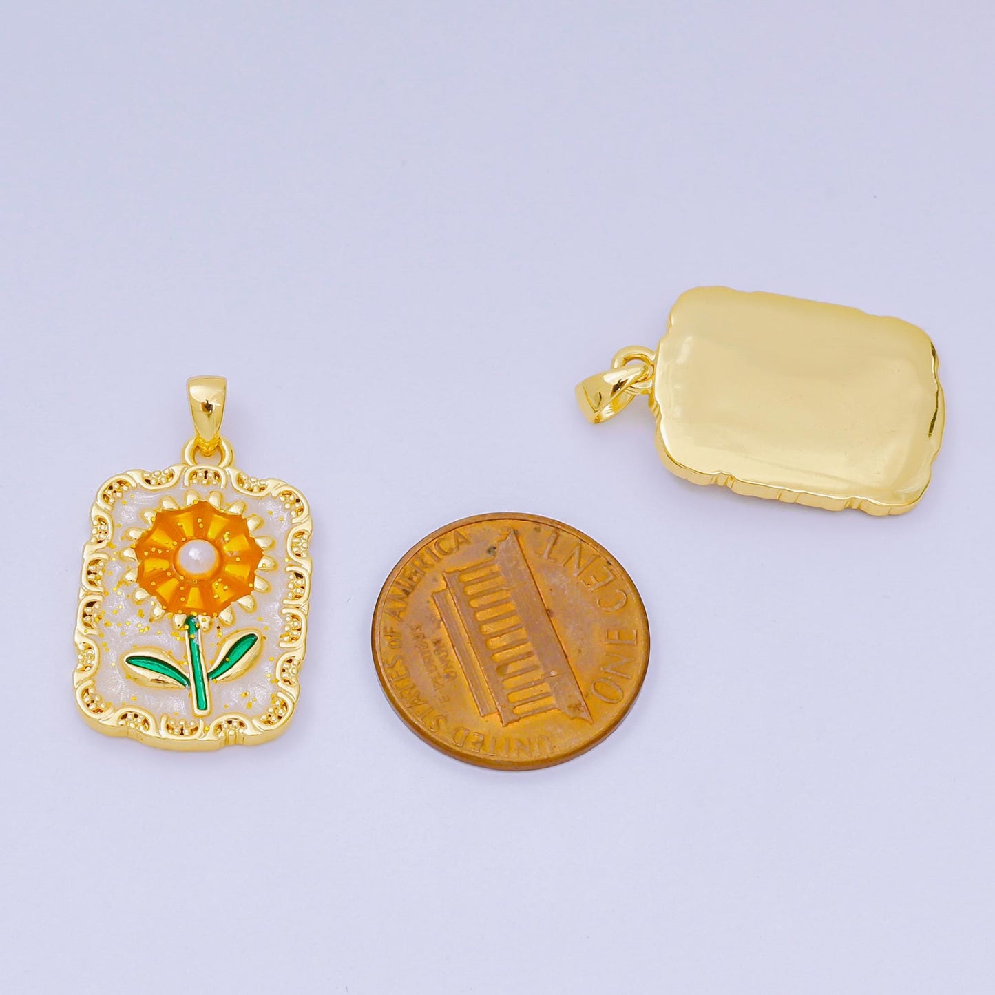 24K Gold Filled 24mm Enamel Art Sunflower Medallion Pendant | AA-1603