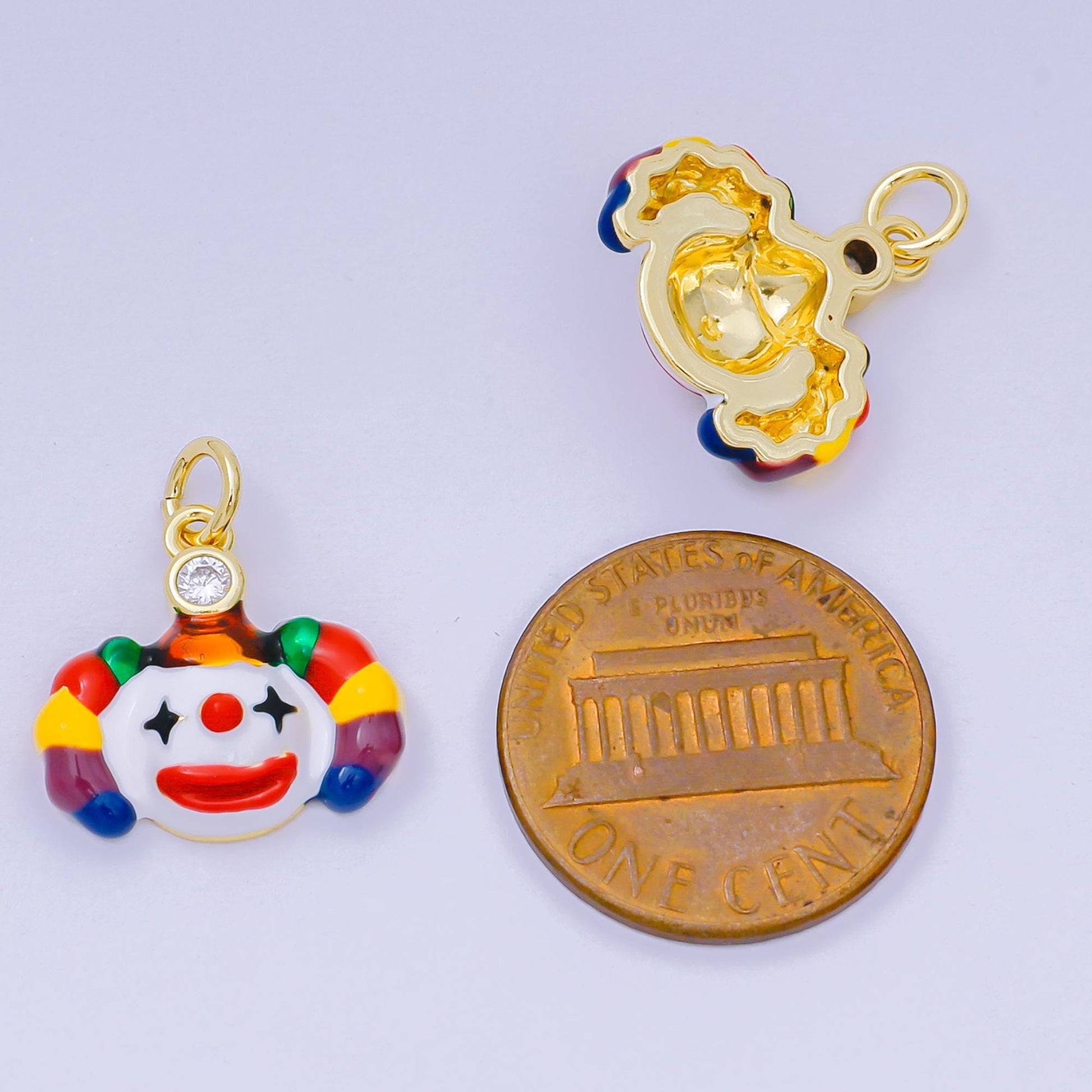 24K Gold Filled 15mm Enamel Art Funny Silly Clown Face Charm | D-254