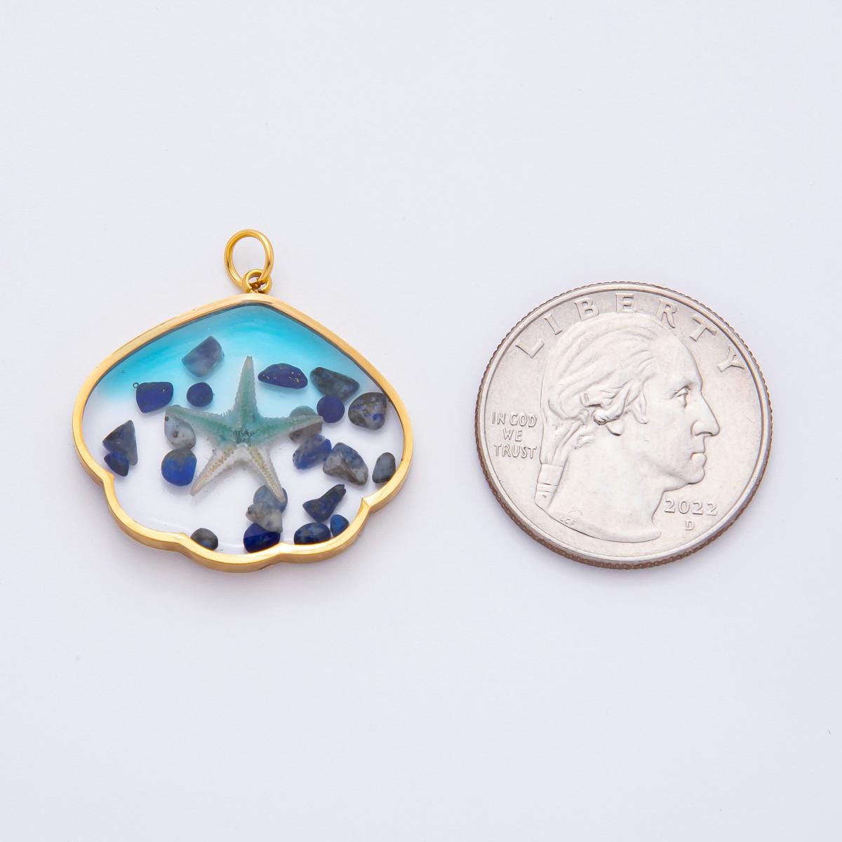 Blue STARFISH Pendant PVD Gold Stainless Steel Star Fish Ocean-Inspired Statement Jewelry, Enamel Necklace Charm J-696