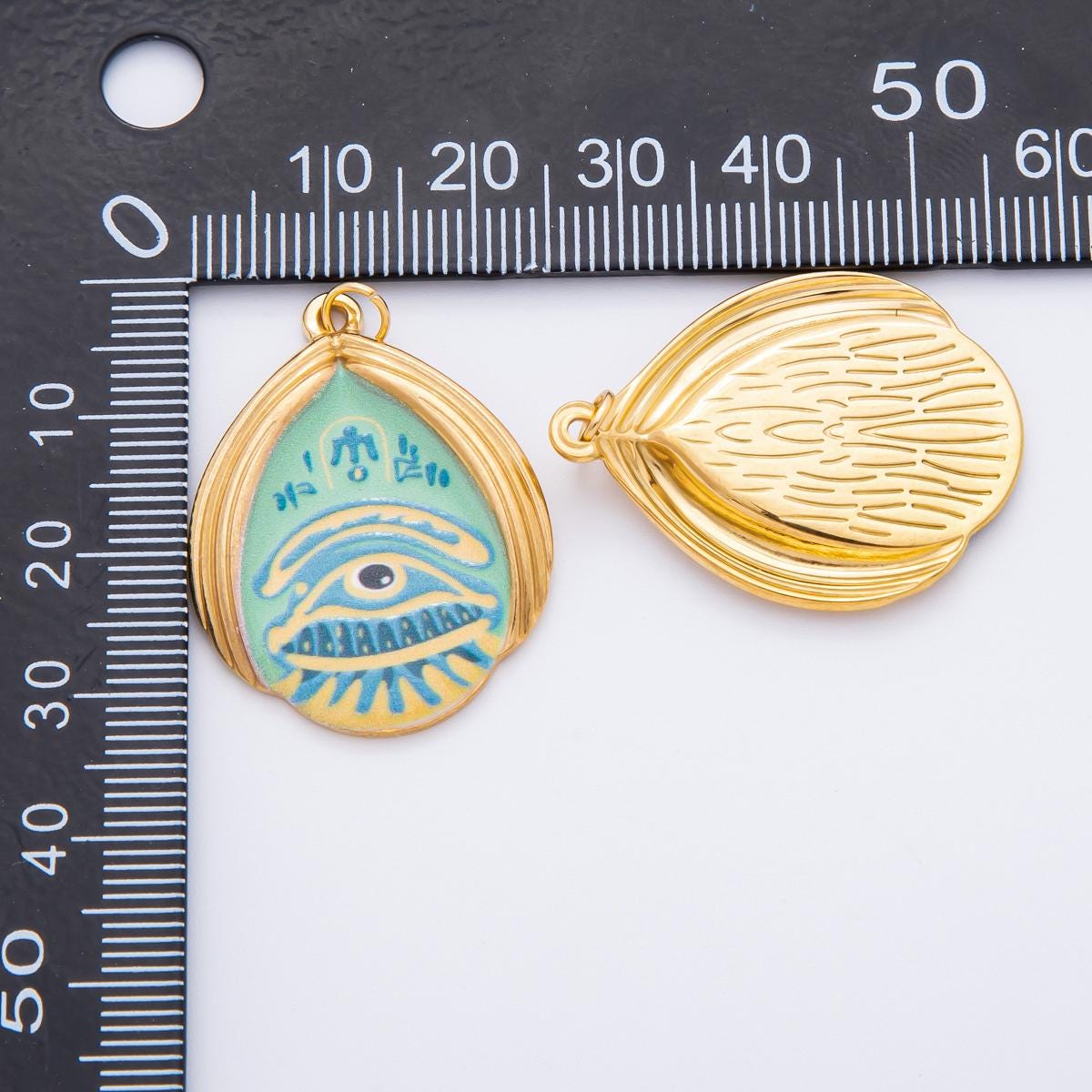 Embossed Design Enamel Painting Evil Eye Teardrop Pendant Charm PVD Gold Plated Frame Amulet Jewelry Bohemian Inspired J-699