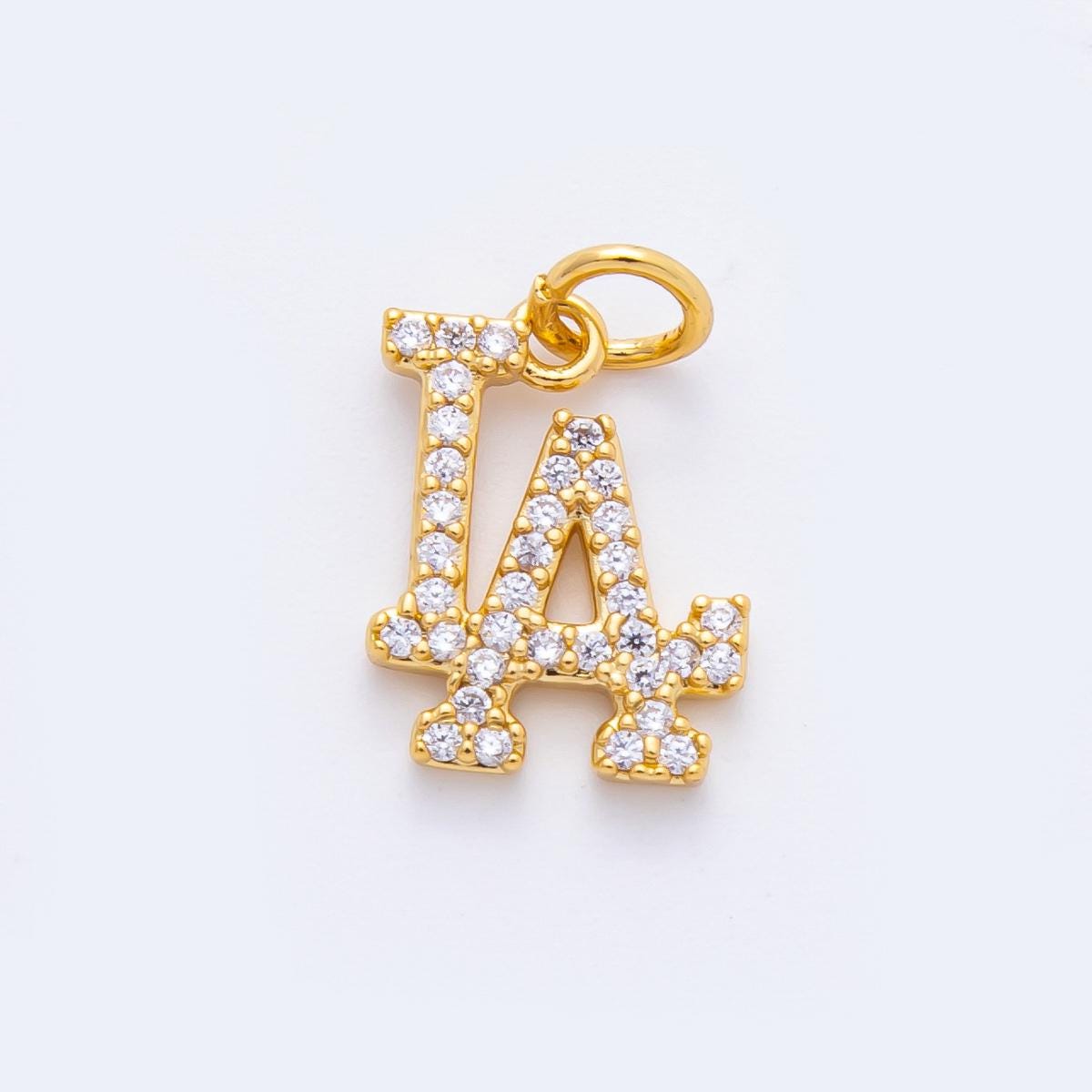Dainty CZ Gold Los Angeles charm Silver minimalist jewelry micro Pave LA state sign travel Sport pendants necklace bracelet E-932