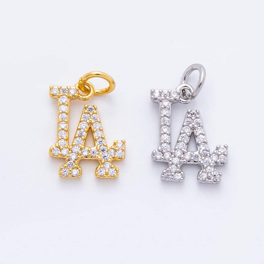 Dainty CZ Gold Los Angeles charm Silver minimalist jewelry micro Pave LA state sign travel Sport pendants necklace bracelet E-932