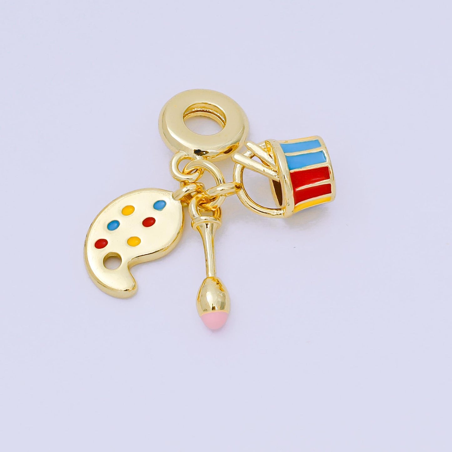 24K Gold Filled 16mm Enamel Art Painting Set Charm in Brush, Pallet, & Tool | AH-602