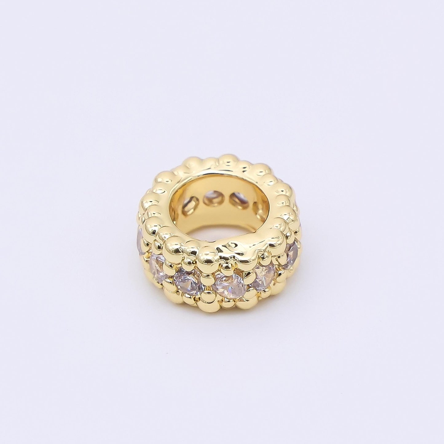 24K Gold Filled 7mm Clear CZ Dotted Bubble Rondelle Spacer Bead | B915