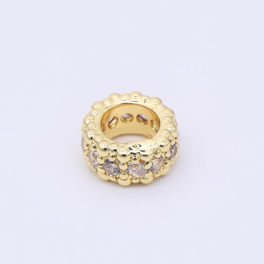 24K Gold Filled 7mm Clear CZ Dotted Bubble Rondelle Spacer Bead | B915