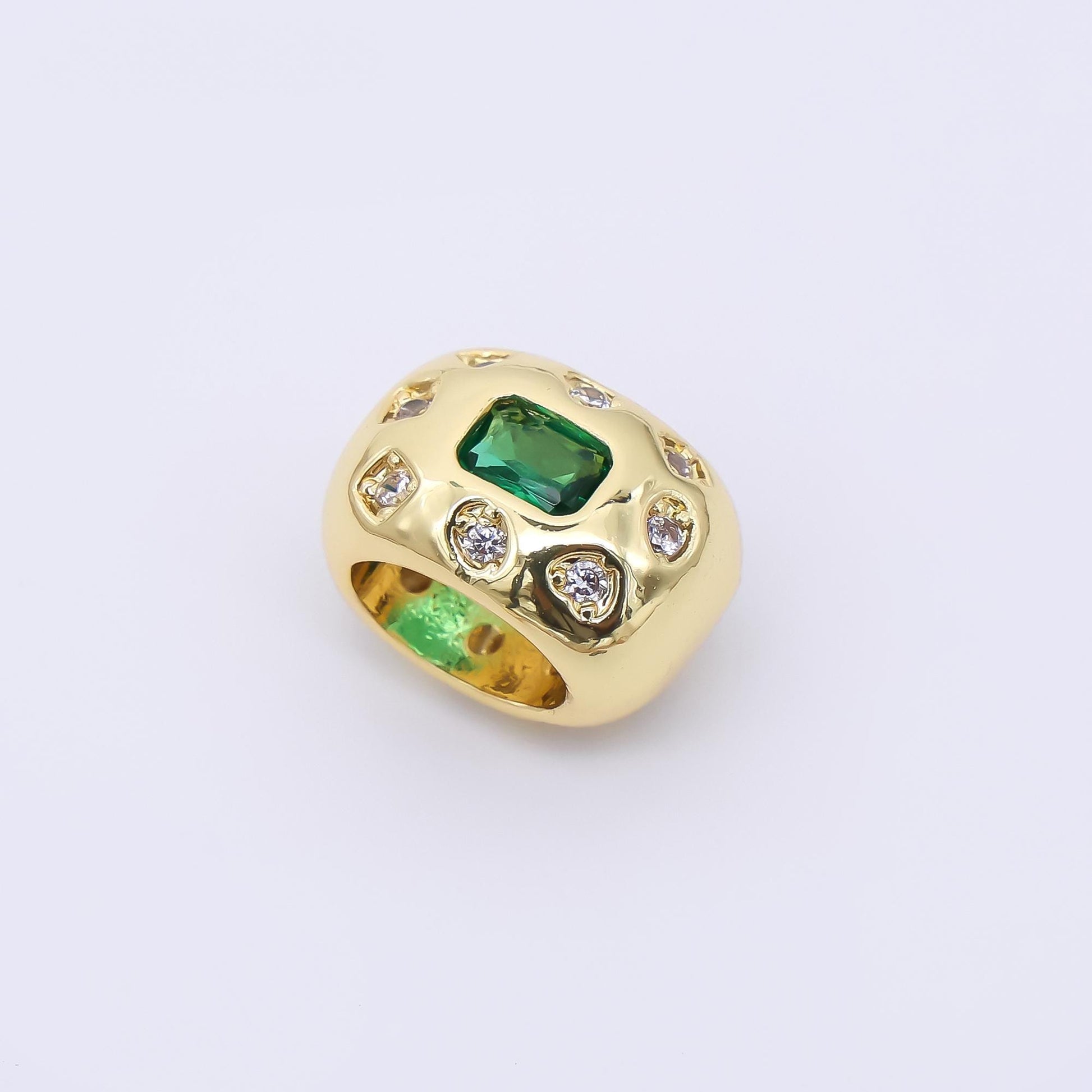 24K Gold Filled 11mm Fuchsia, Green Baguette CZ Dotted Rondelle Spacer Bead | B916