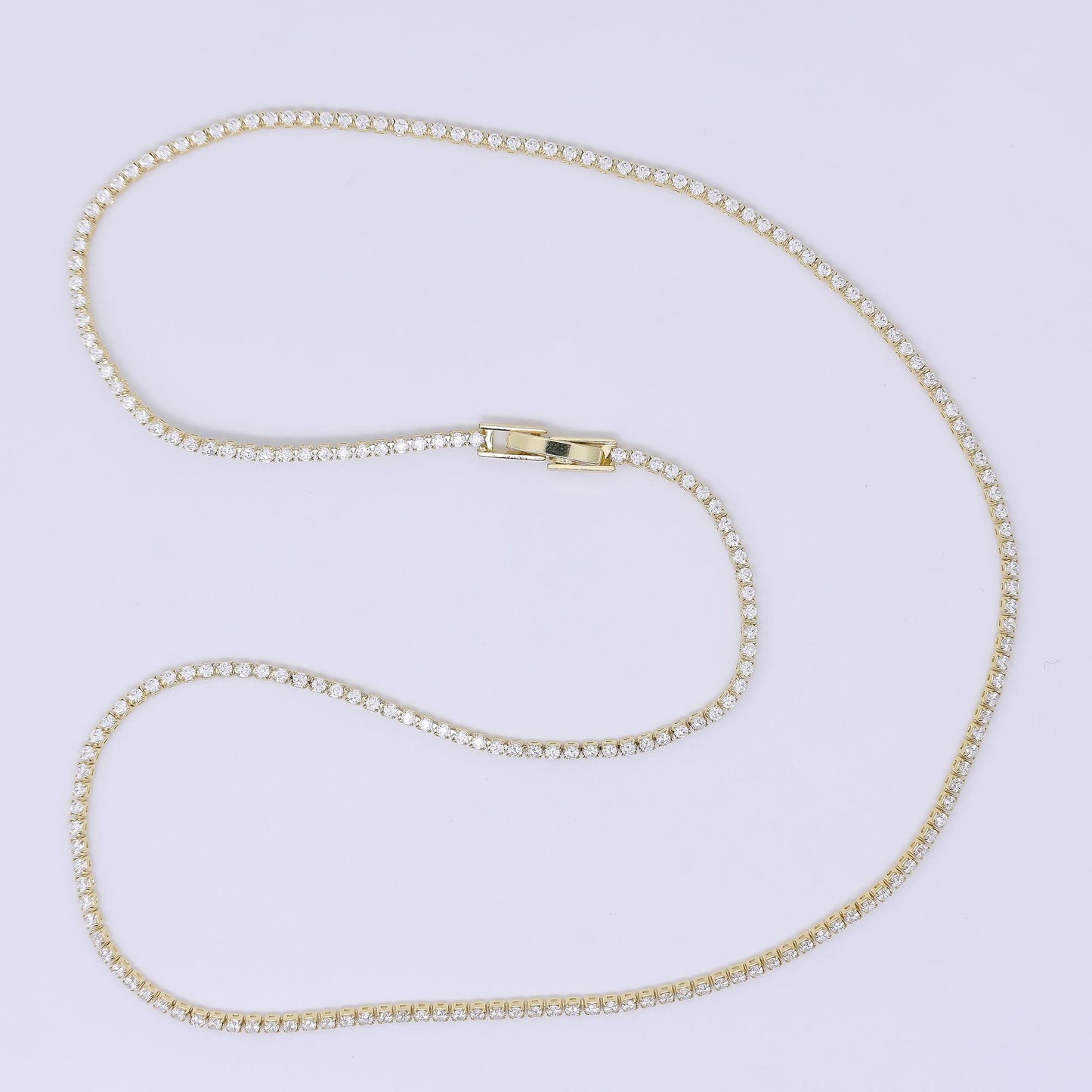 24K Gold Filled 1.7mm Clear Round CZ Classic Tennis Chain 18 Inch Necklace | WA-3809