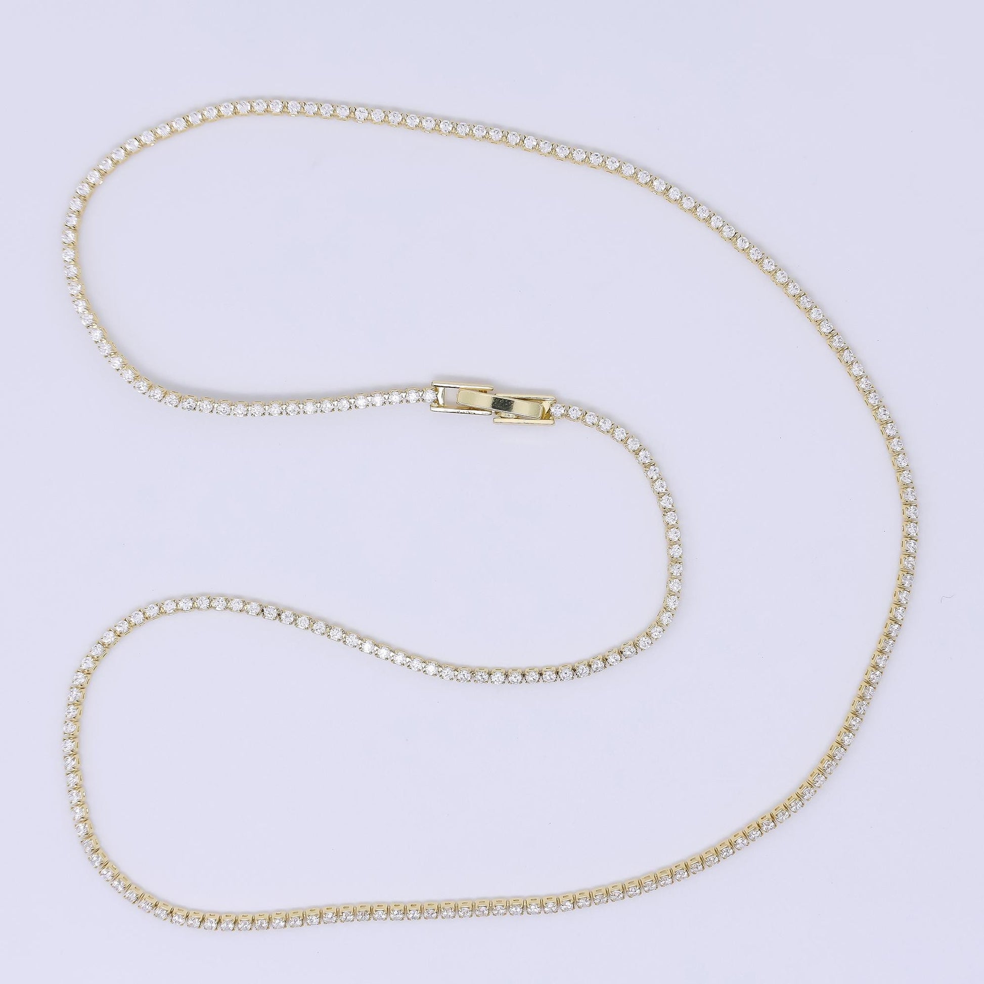 24K Gold Filled 1.7mm Clear Round CZ Classic Tennis Chain 18 Inch Necklace | WA-3809