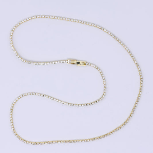 24K Gold Filled 1.7mm Clear Round CZ Classic Tennis Chain 18 Inch Necklace | WA-3809