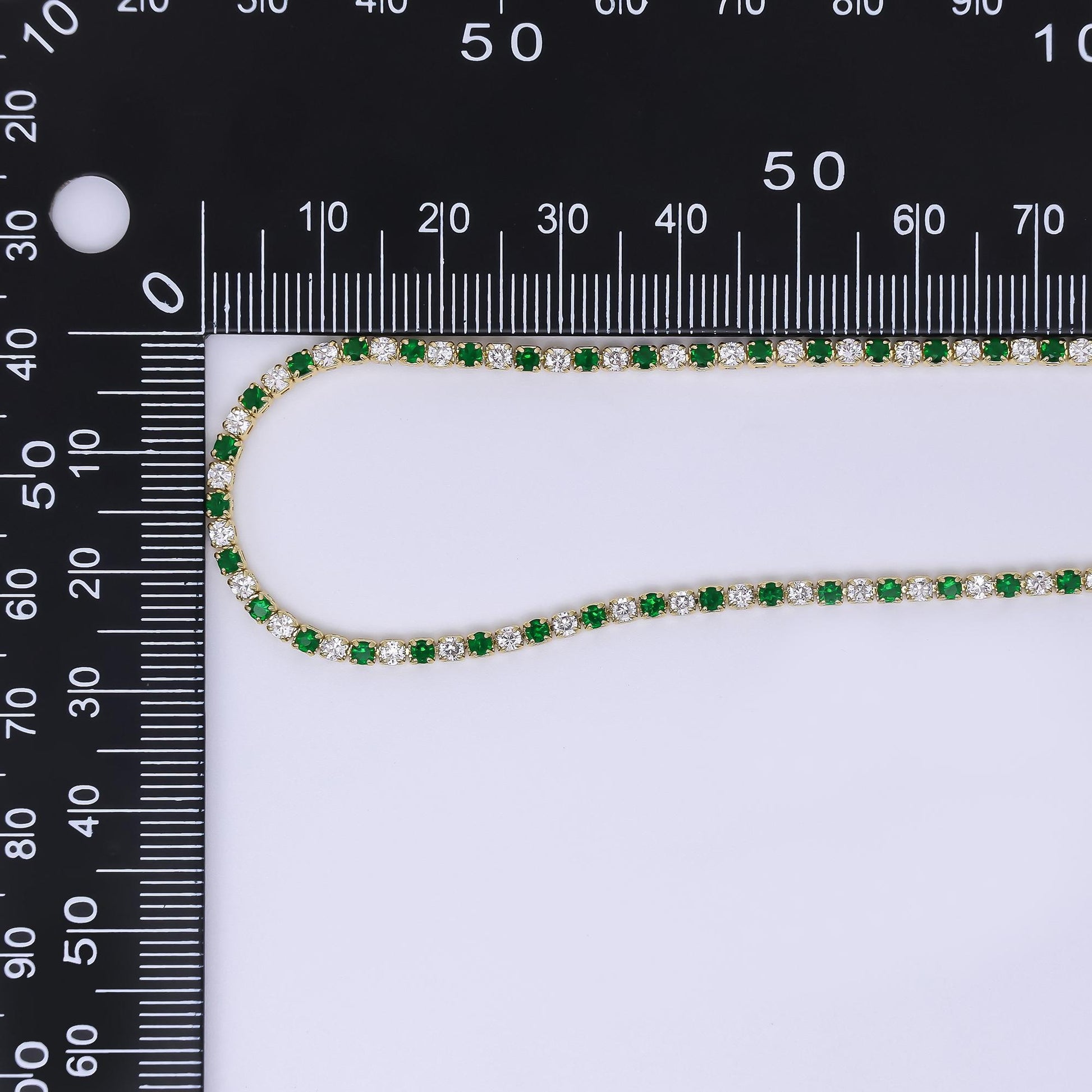 24K Gold Filled 2.2mm Green, Blue Round CZ Alternating Two Colors Tennis Chain 16 Inch Necklace with Extender | WA-3810 - WA-3811